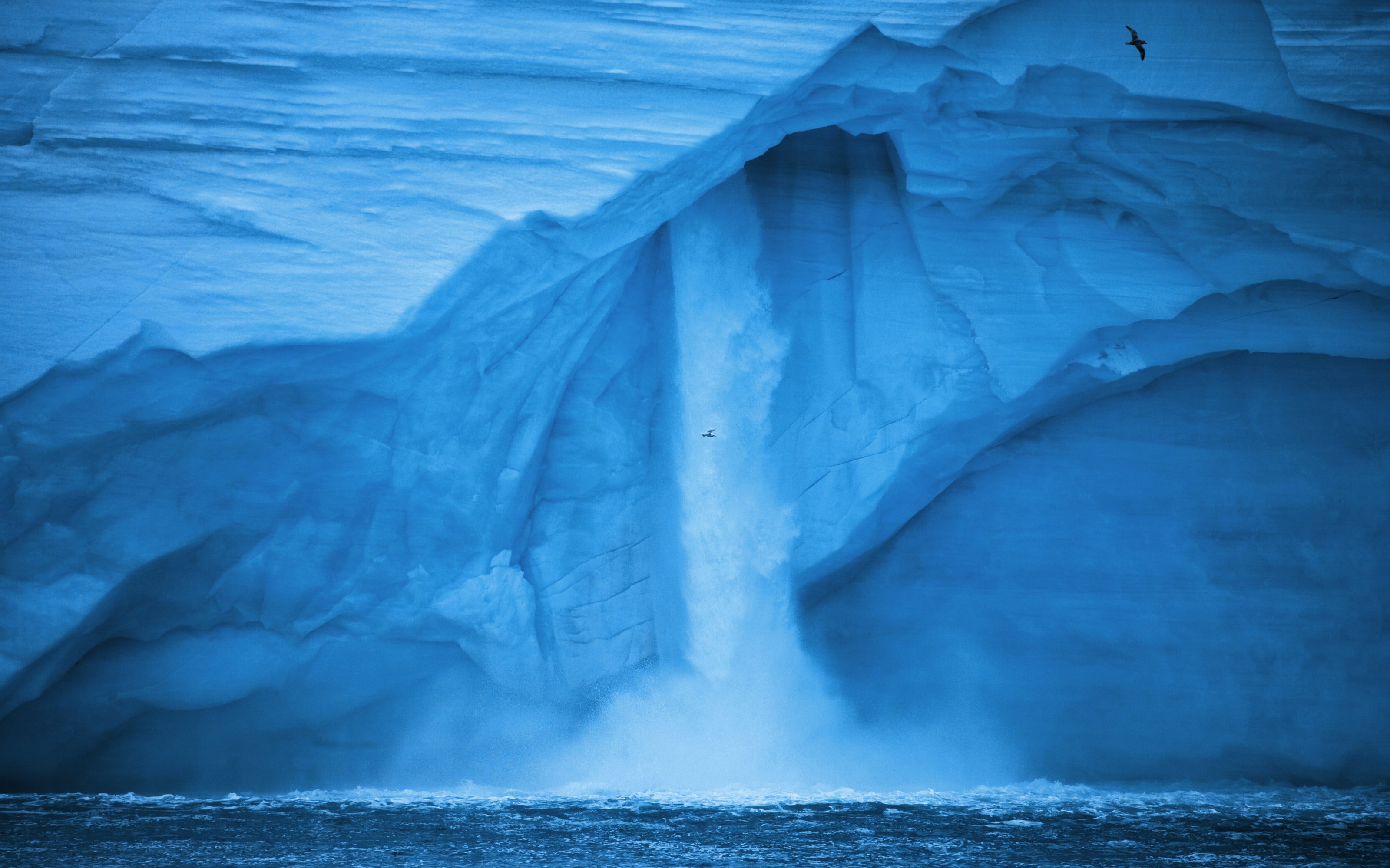 blue, landscape, wave, beauty in nature, waterfall, scenics - nature, environment, Earth, glaciers, motion, ice, power in nature, sea, icicle, water, winter, HD Wallpaper