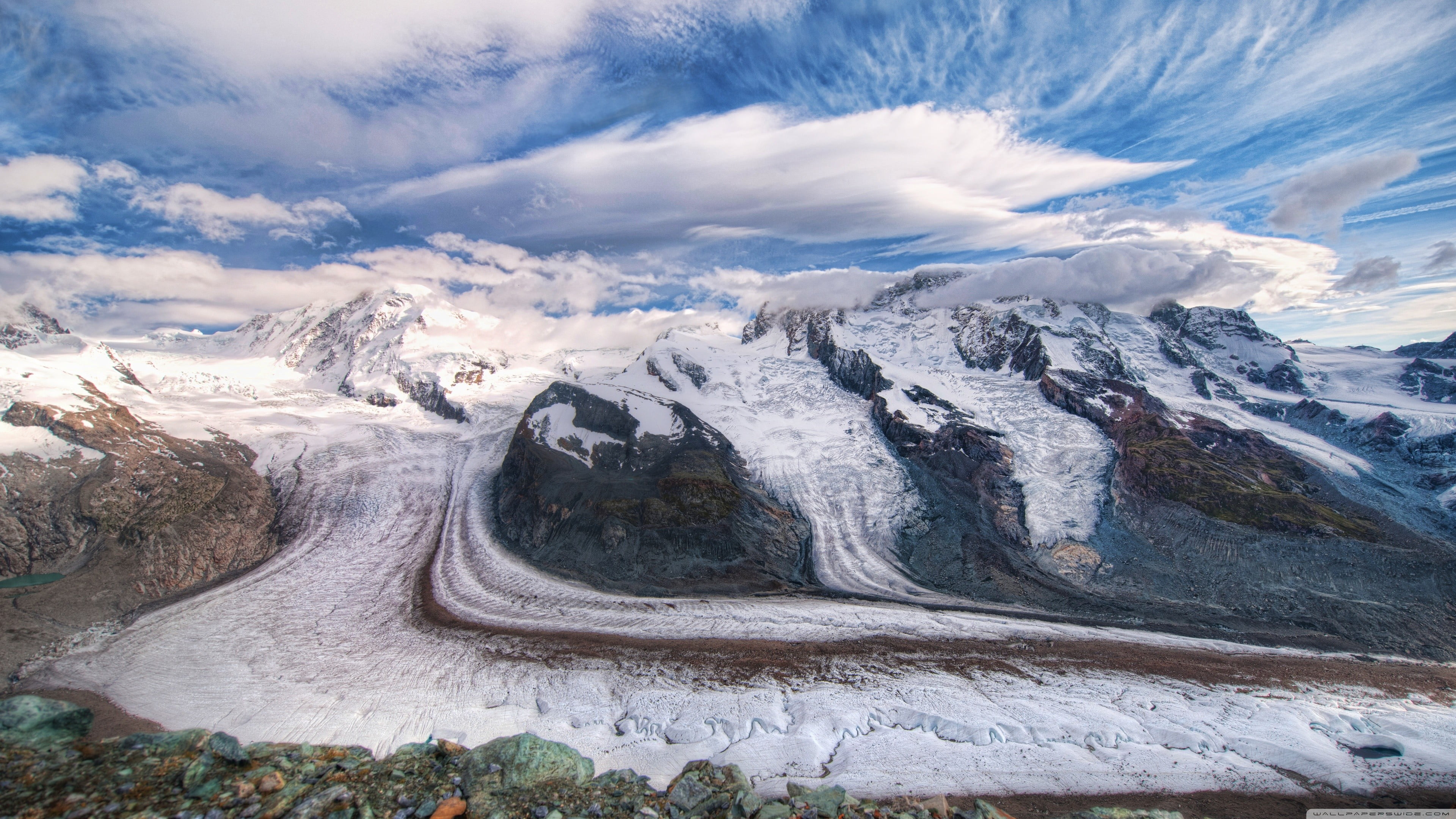 cloud - sky, scenics - nature, road, glaciers, 4K, outdoors, beauty in nature, day, landscape, snow, cold temperature, no people, environment, sky, winter, HD Wallpaper