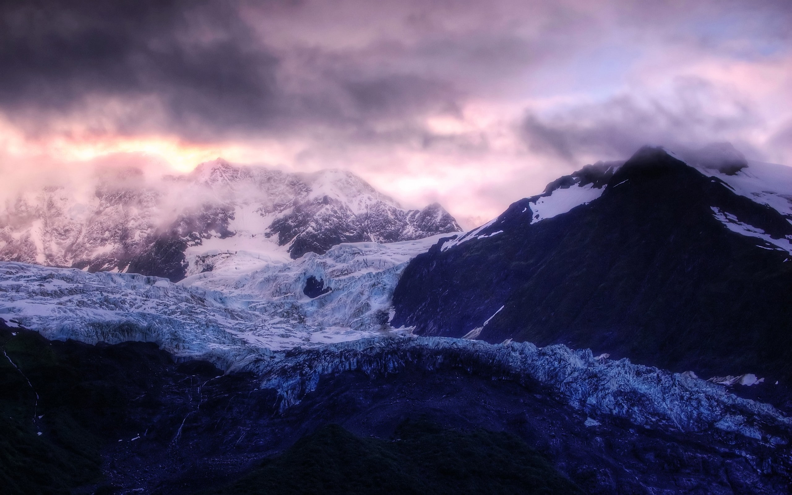 2K, ice, snow, dark, mountains, nature, glaciers, HD Wallpaper