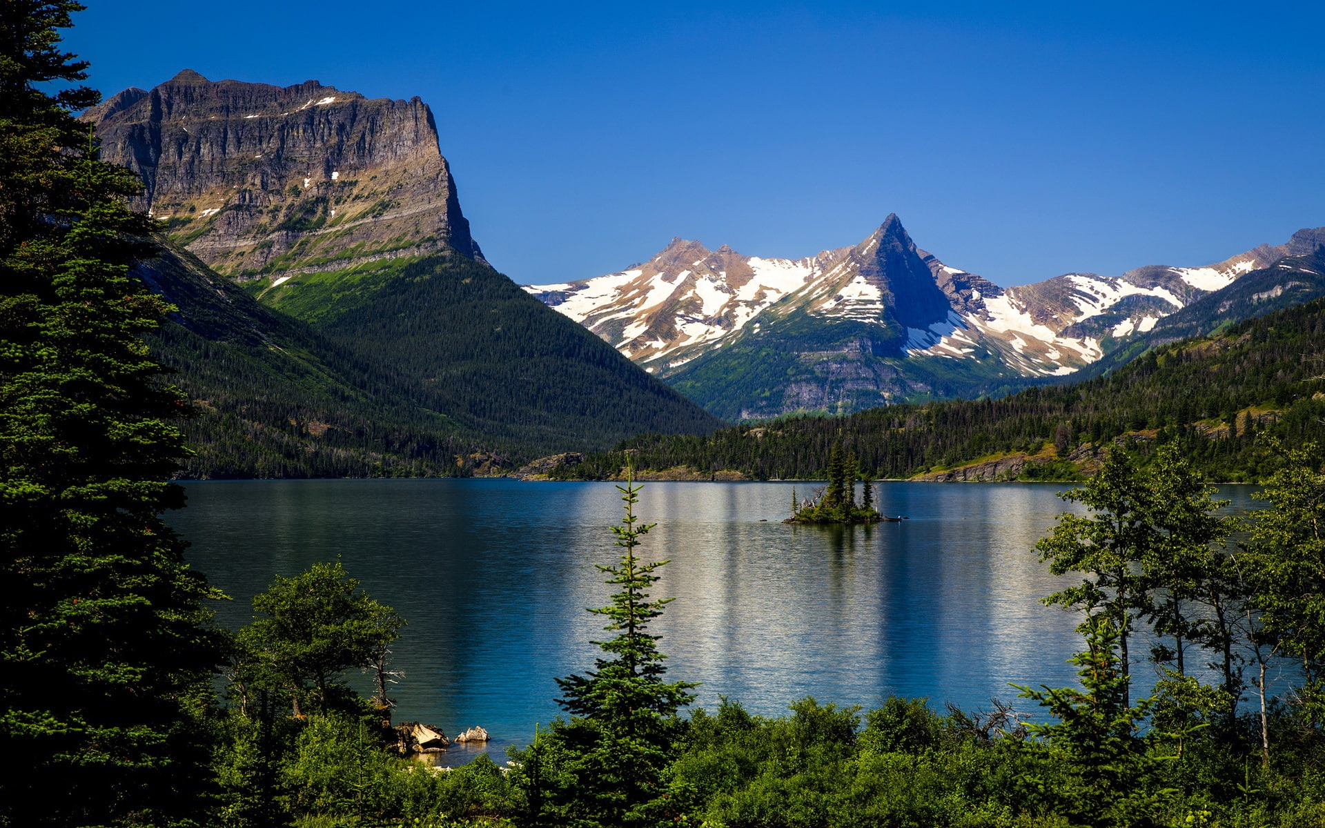 Saint, Goose, Montana, Wild, Glacier, Park, Lake, 1080P, National, Mary, Island, HD Wallpaper
