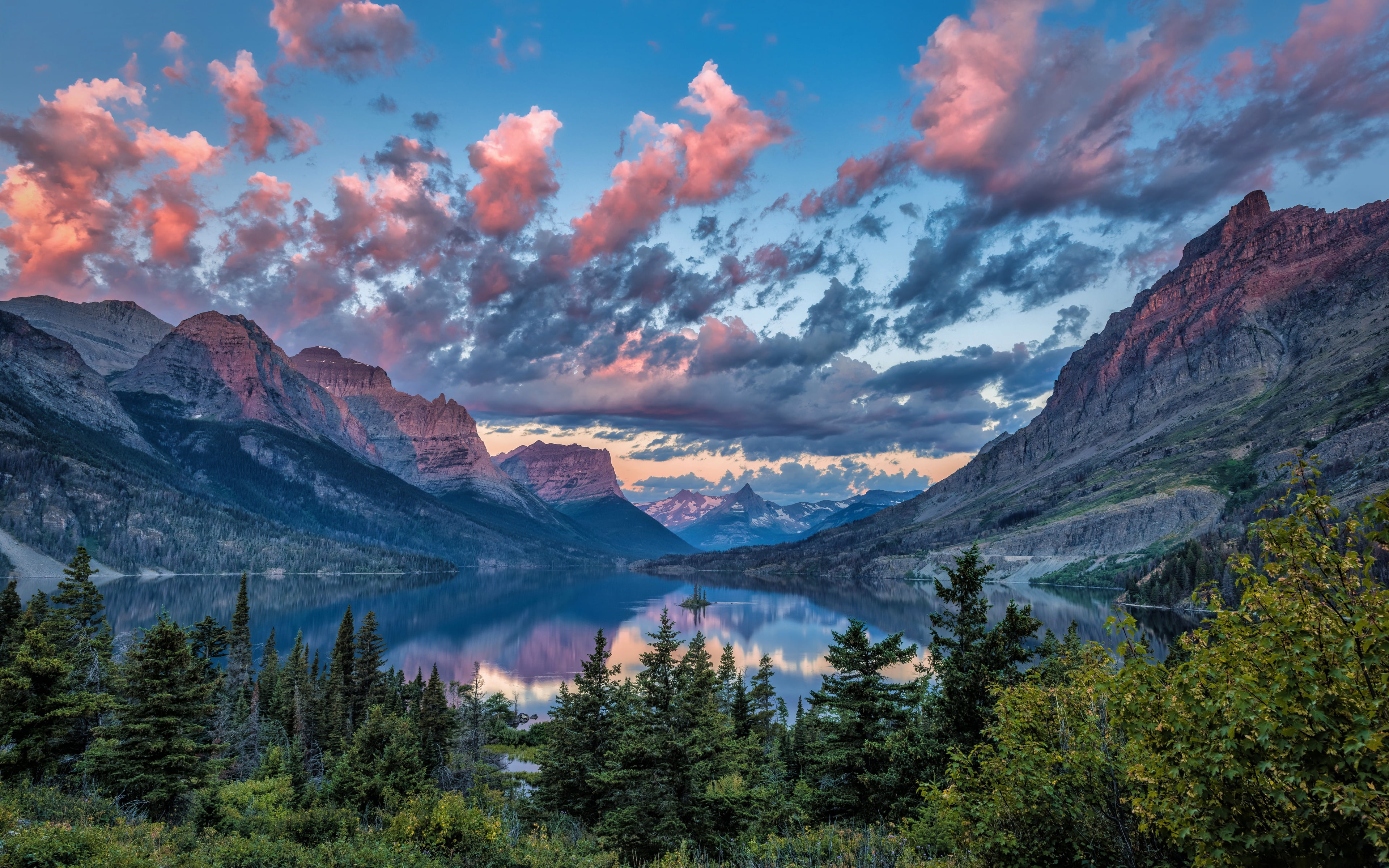 USA, 4K, mountains, glacier national Park, Wild Goose Island, lake, island, Montana, Wild Goose, Saint Mary Lake, HD Wallpaper