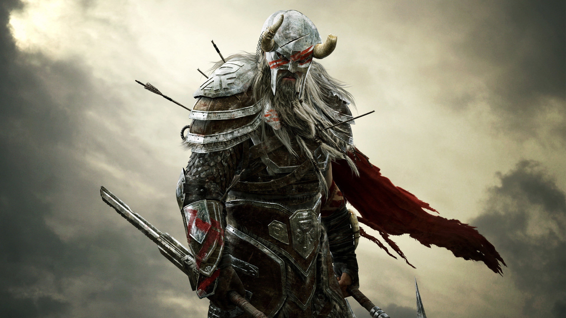 1080P, clouds, beard, Zenimax Media, helmet, horns, ZeniMax Online Studios, look, Bethesda Softworks, warrior, The Elder Scroll Online, arrows, the sky, HD Wallpaper