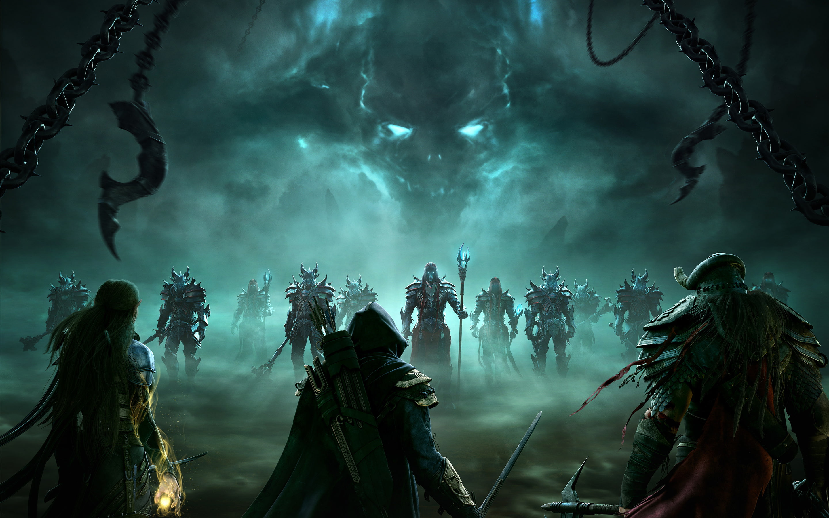 poster, online, staff, person, scrolls, swords, 2K, elder, HD Wallpaper