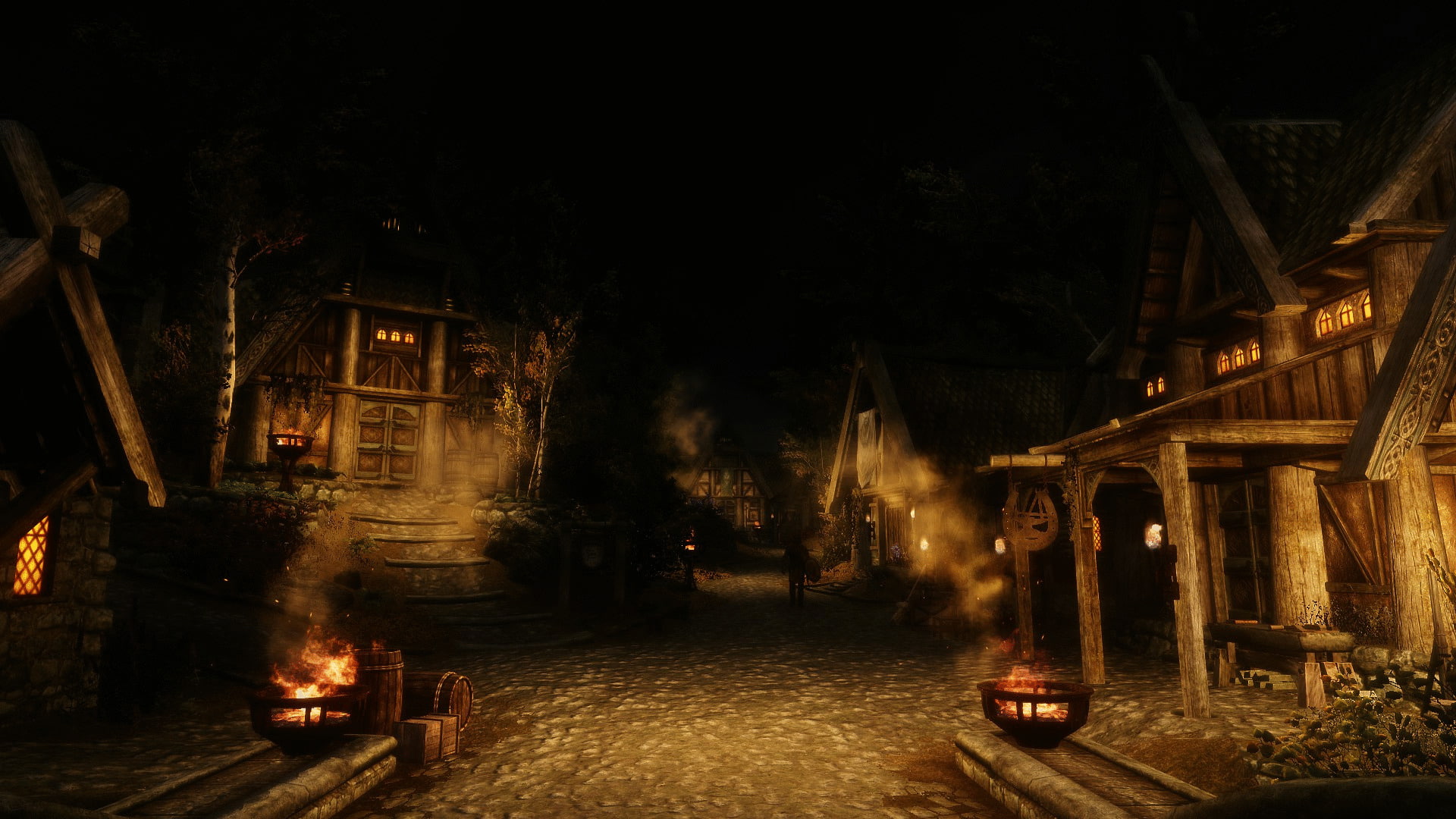 Whiterun (Skyrim), Night, 1080P, The Elder Scrolls, The Elder Scrolls V: Skyrim, Skyrim, Texture, HD Wallpaper
