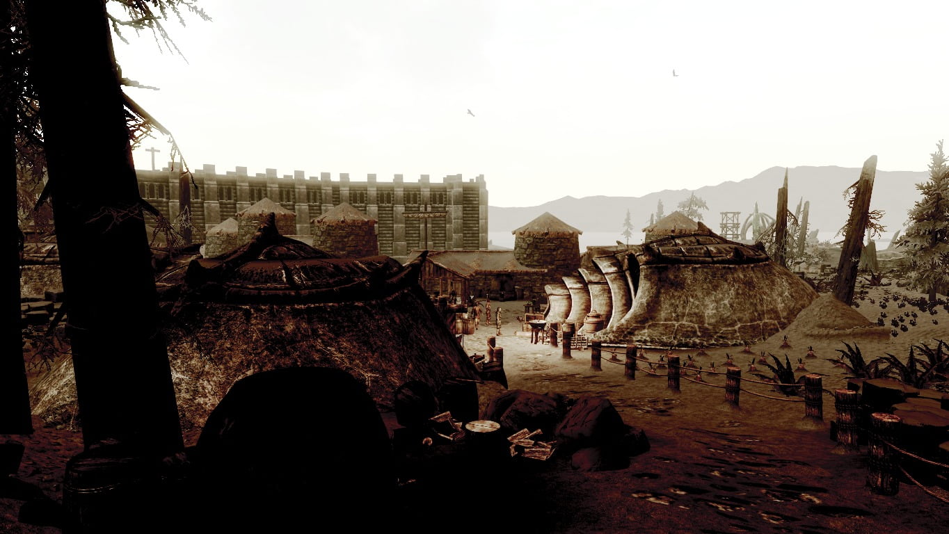 fantasy town, black, Raven Rock, clear sky, day, building exterior, tourism, nature, history, city, old, dragonborn, brown, ancient, the past, travel destinations, HD Wallpaper
