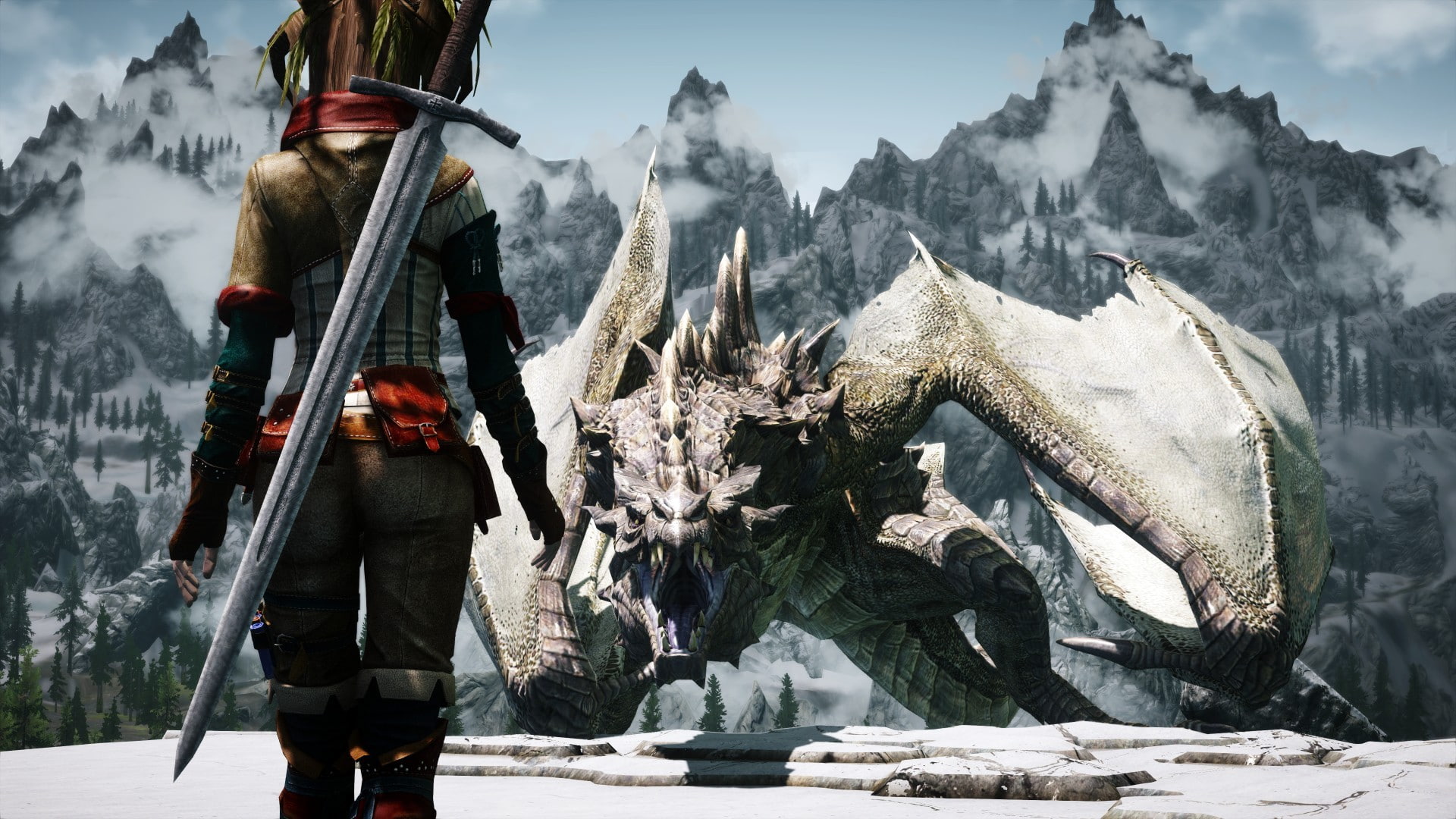 video games, The Elder Scrolls V: Skyrim, women, The Elder Scrolls, screen shot, 1080P, 3D, dragon, dragonborn, HD Wallpaper