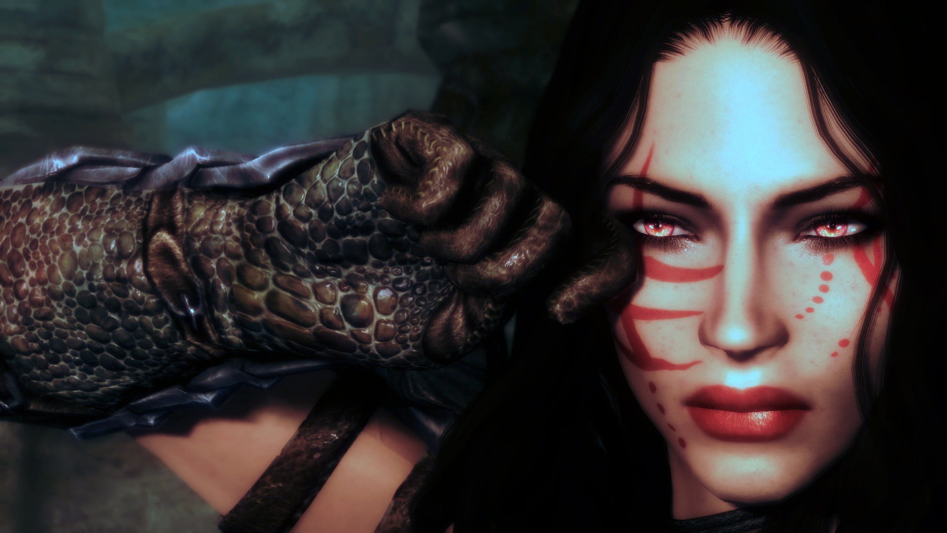 screen shot, 1080P, pink eyes, Bethesda Softworks, black hair, The Elder Scrolls, warrior girls, The Elder Scrolls V: Skyrim, dragonborn, video game characters, HD Wallpaper