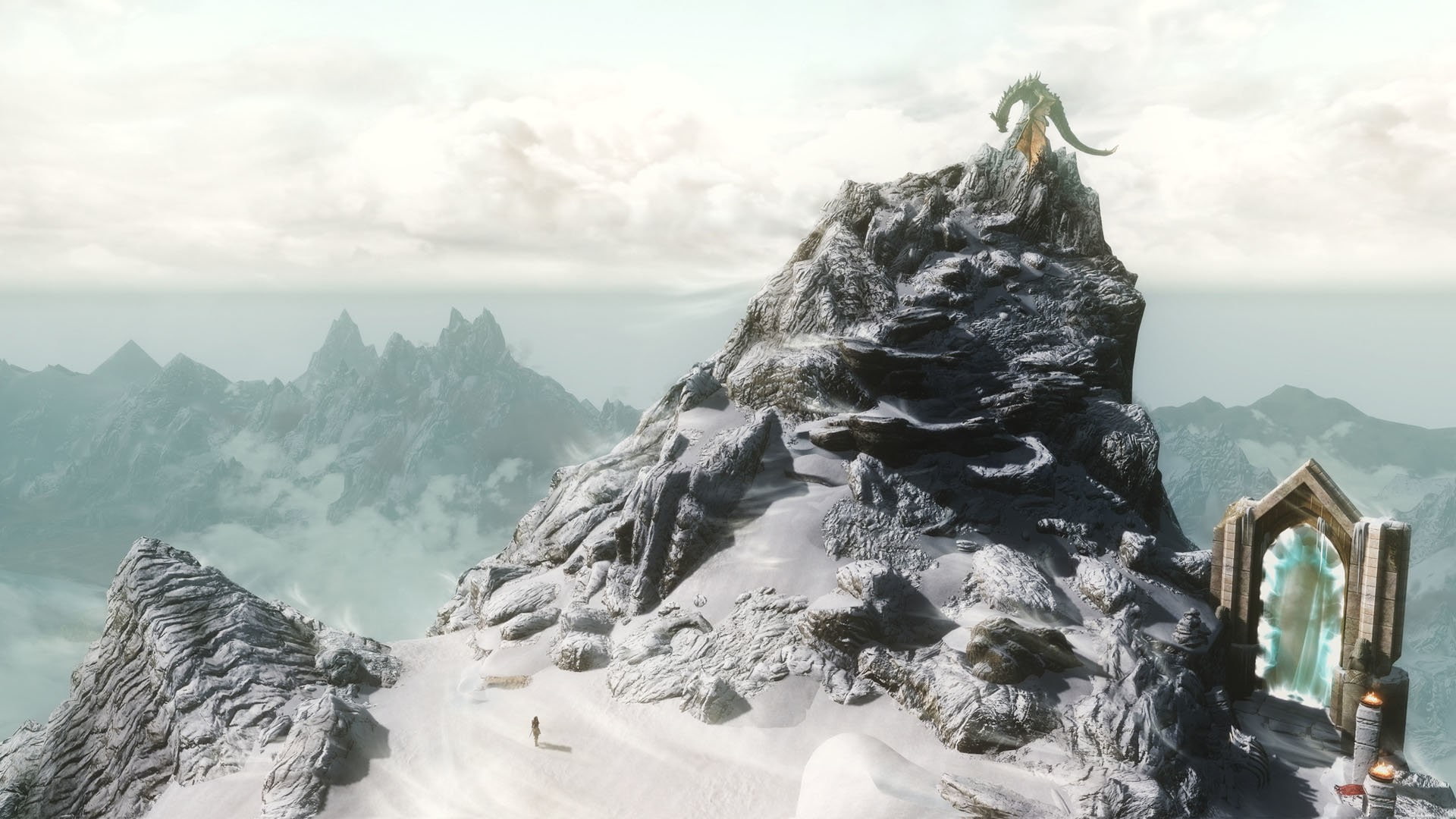 mountain, tranquil scene, beauty in nature, tranquility, travel, mountain peak, snowcapped mountain, 1080P, paarthurnax the elder scrolls v skyrim dragon dovahkiin, HD Wallpaper