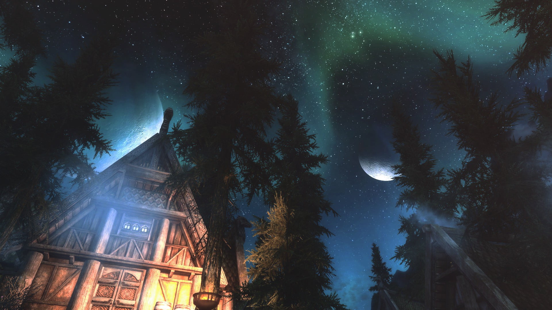 moonlight, illustration, star, 1080P, plant, building exterior, space and astronomy, night, illuminated, video games, beauty in nature, built structure, HD Wallpaper