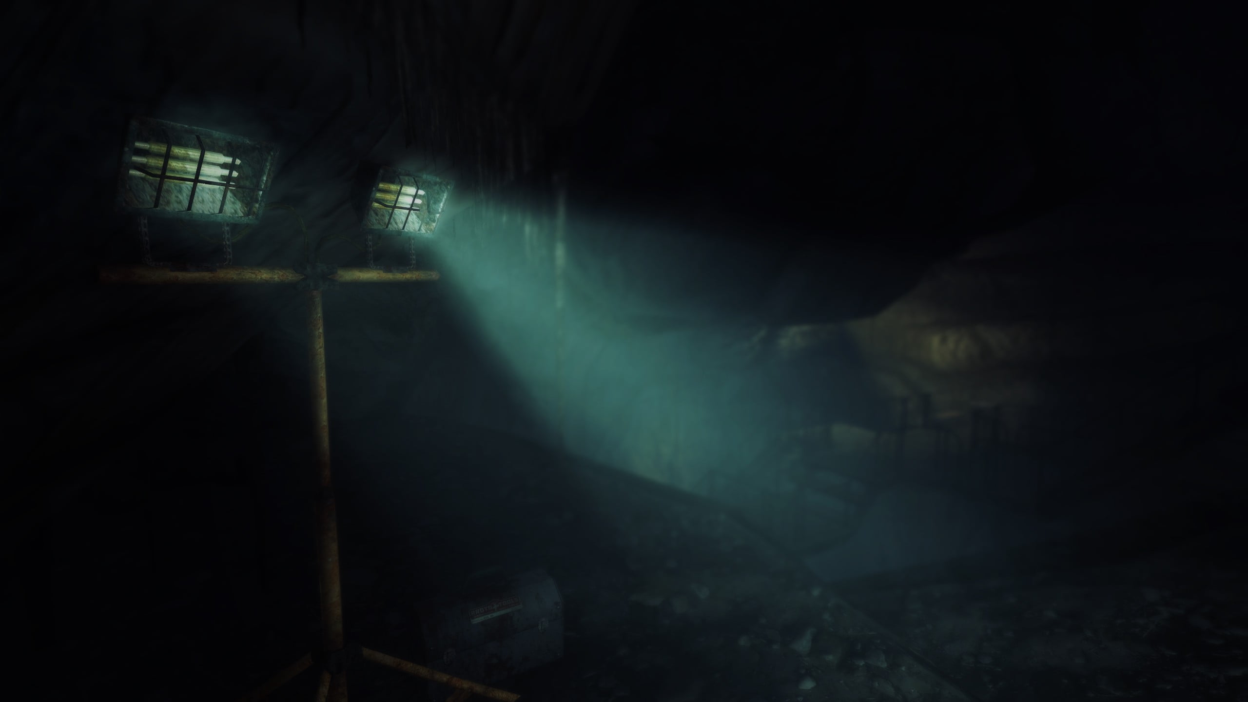 black, screen shot, absence, no people, nature, night, fog, architecture, Fallout 3, 2K, street, Fallout: New Vegas, built structure, light - natural phenomenon, HD Wallpaper