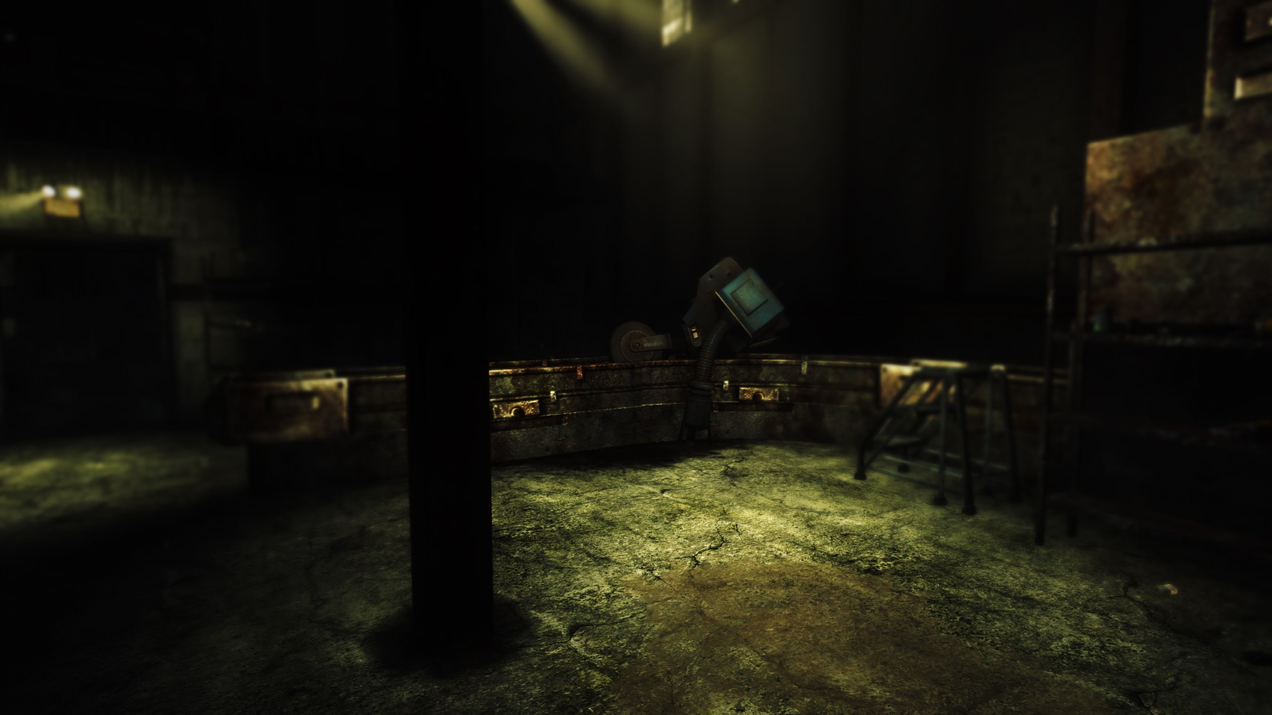 warehouse, arts culture and entertainment, 2560x1440 px, Fallout: New Vegas, abandoned, metal, transportation, night, 2K, screenshots, nature, lighting equipment, HD Wallpaper