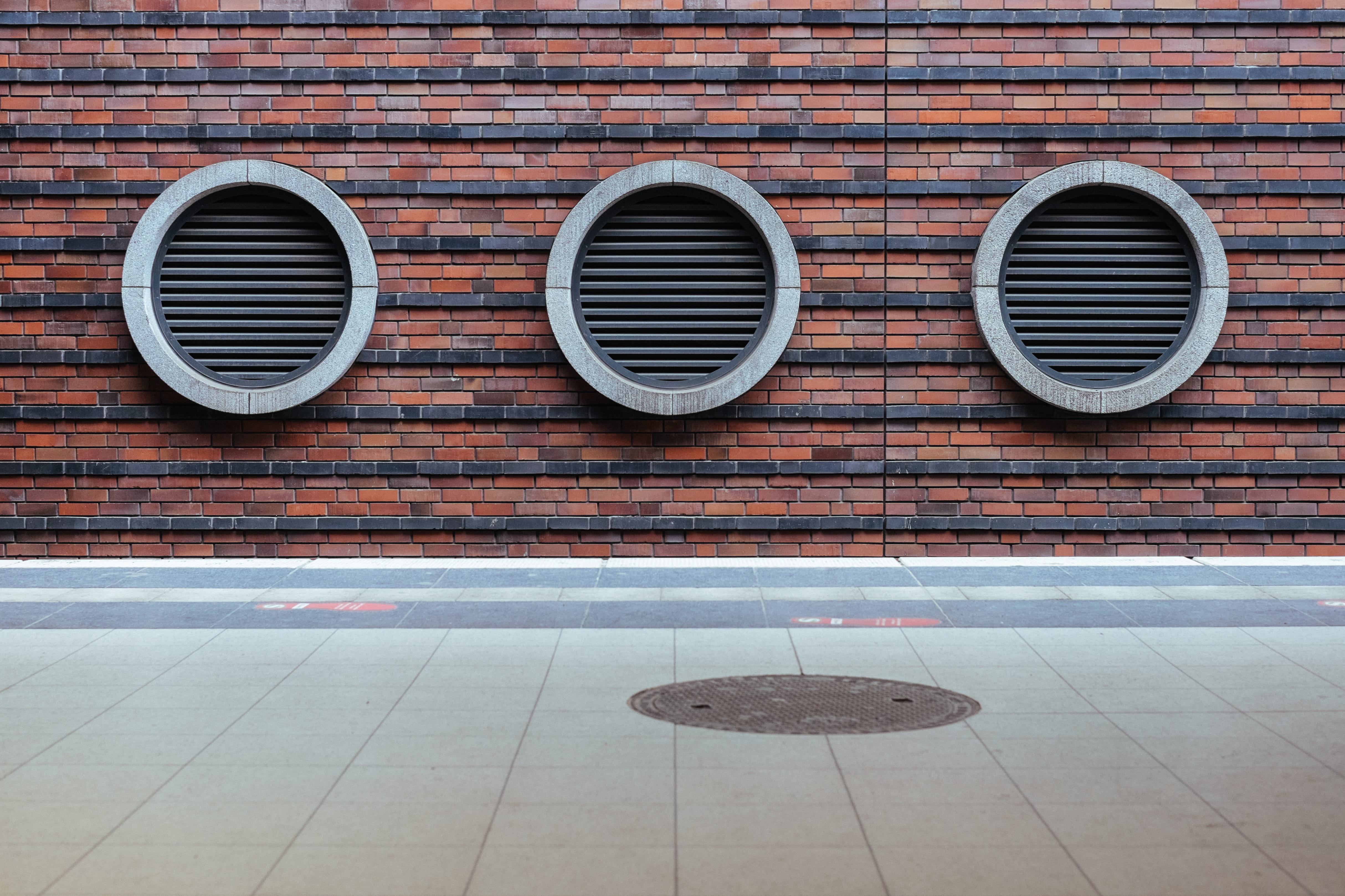 day, outdoors, minimalism, side by side, flooring, tiled floor, pattern, geometric shape, gray, wall - Building Feature, black, air conditioner, brick, HD Wallpaper