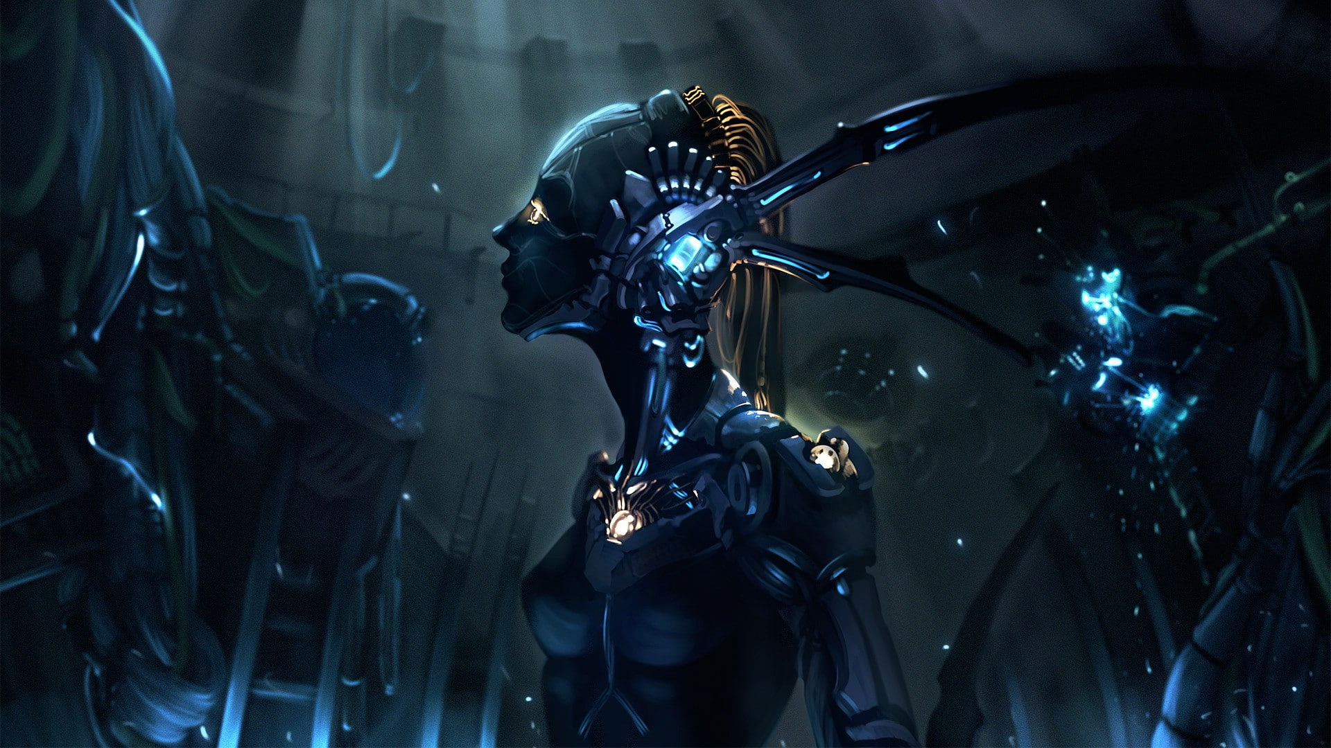 fantasy art, futuristic, artwork, androids, robot, 1080P, science fiction, digital art, HD Wallpaper