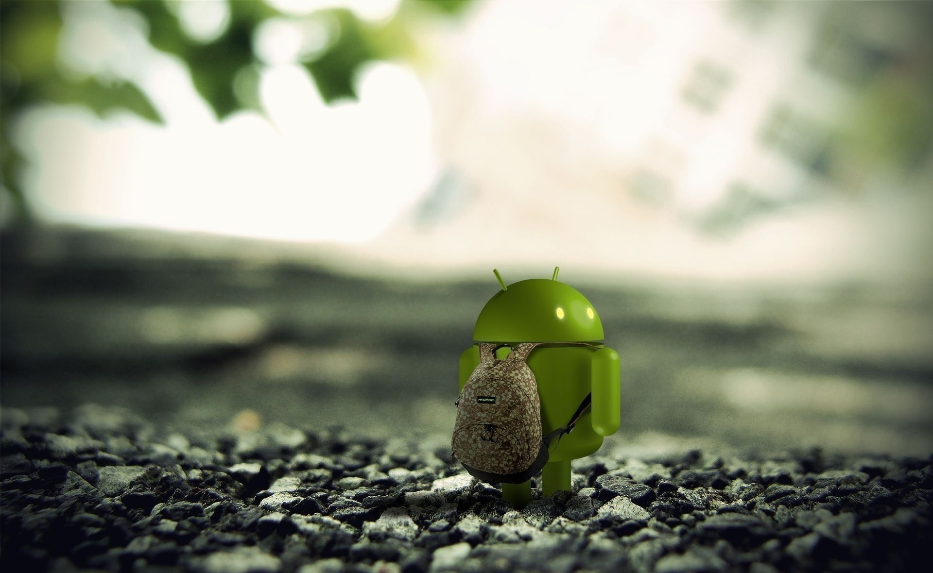 android, 1080P, robot, backpack, stones, HD Wallpaper