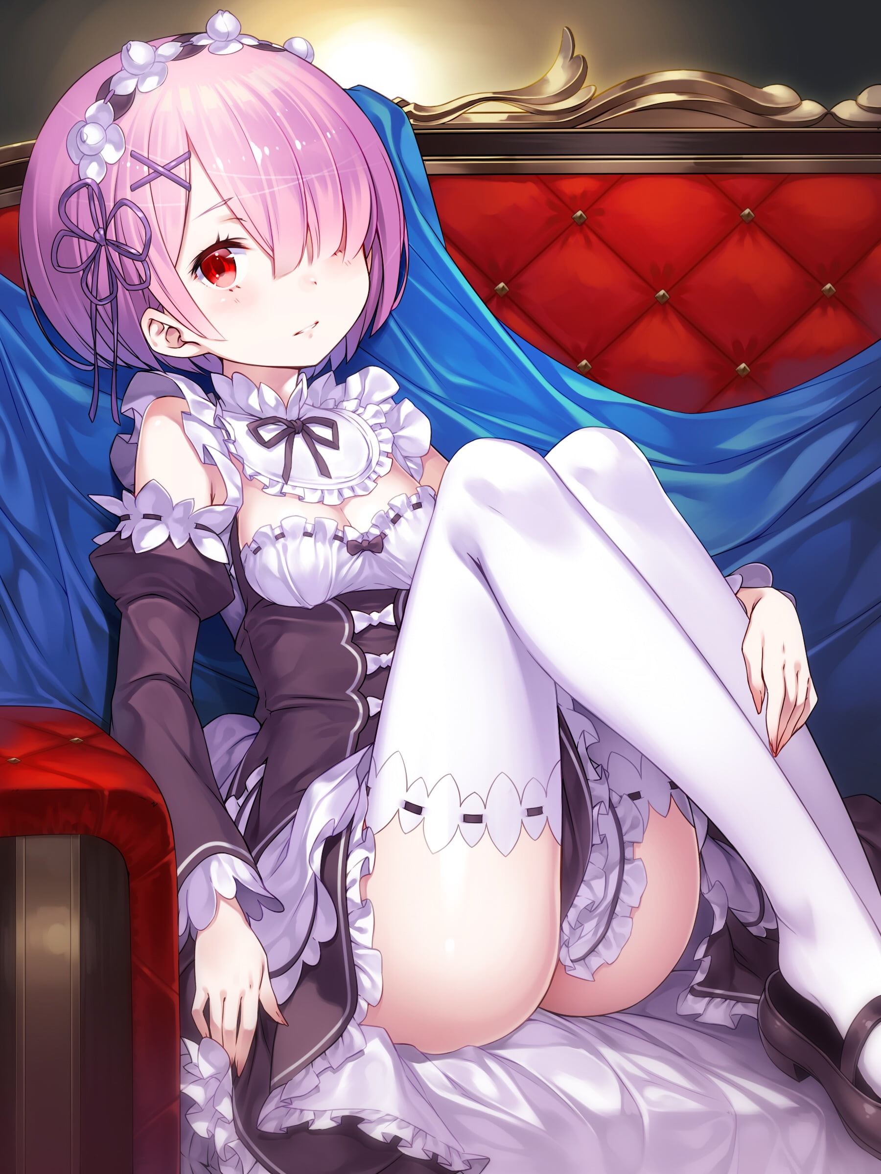 costume, lifestyles, day, cleavage, headdress, celebration, maid, Ram (Re:Zero), people, women, disguise, multi colored, obscured face, red eyes, full length, Phone HD Wallpaper