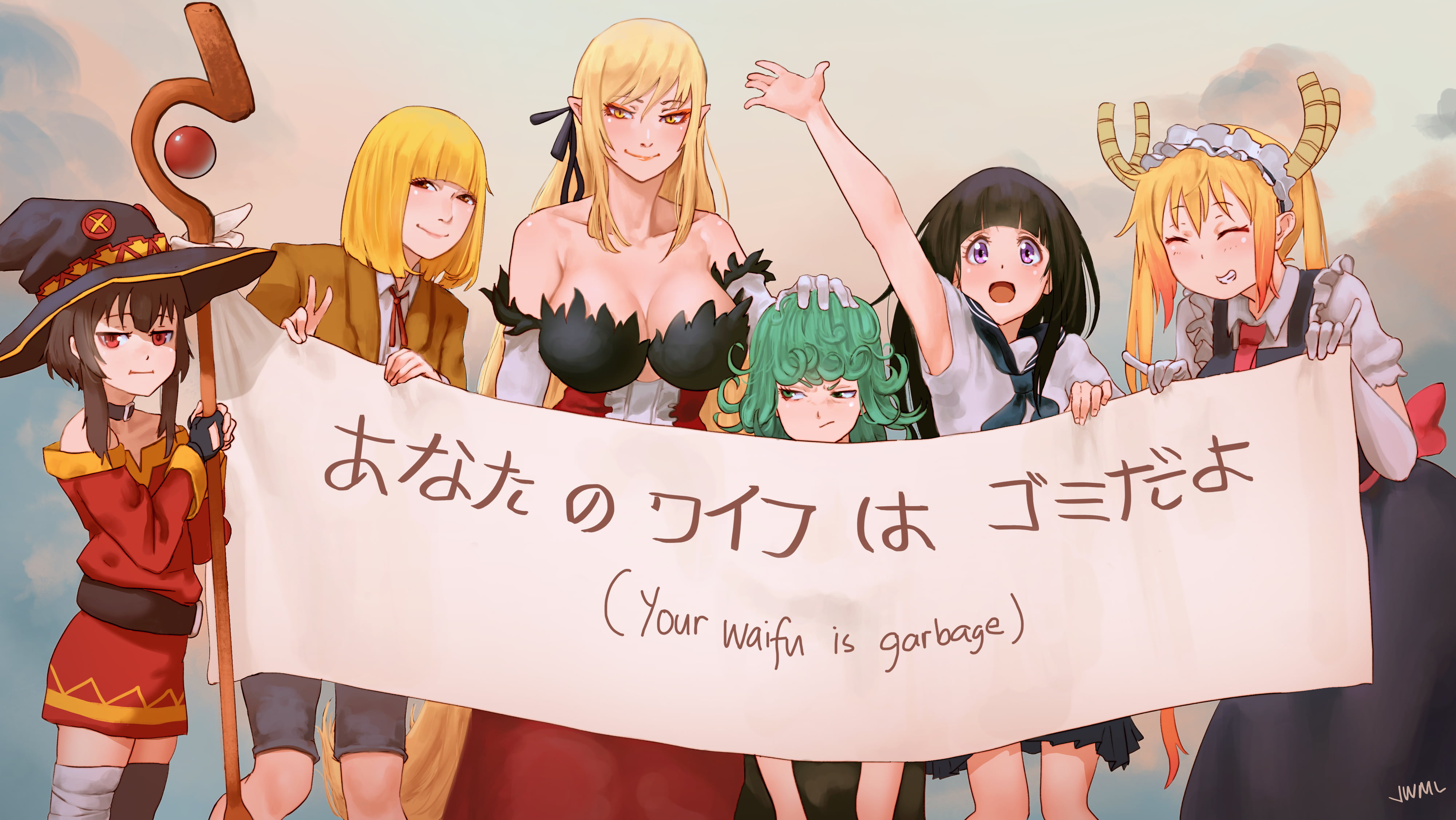 western script, Kobayashi-san Chi no Maid Dragon, women, teenager, Monogatari Series, emotion, Kono Subarashii Sekai ni Shukufuku wo!, group of people, HD Wallpaper