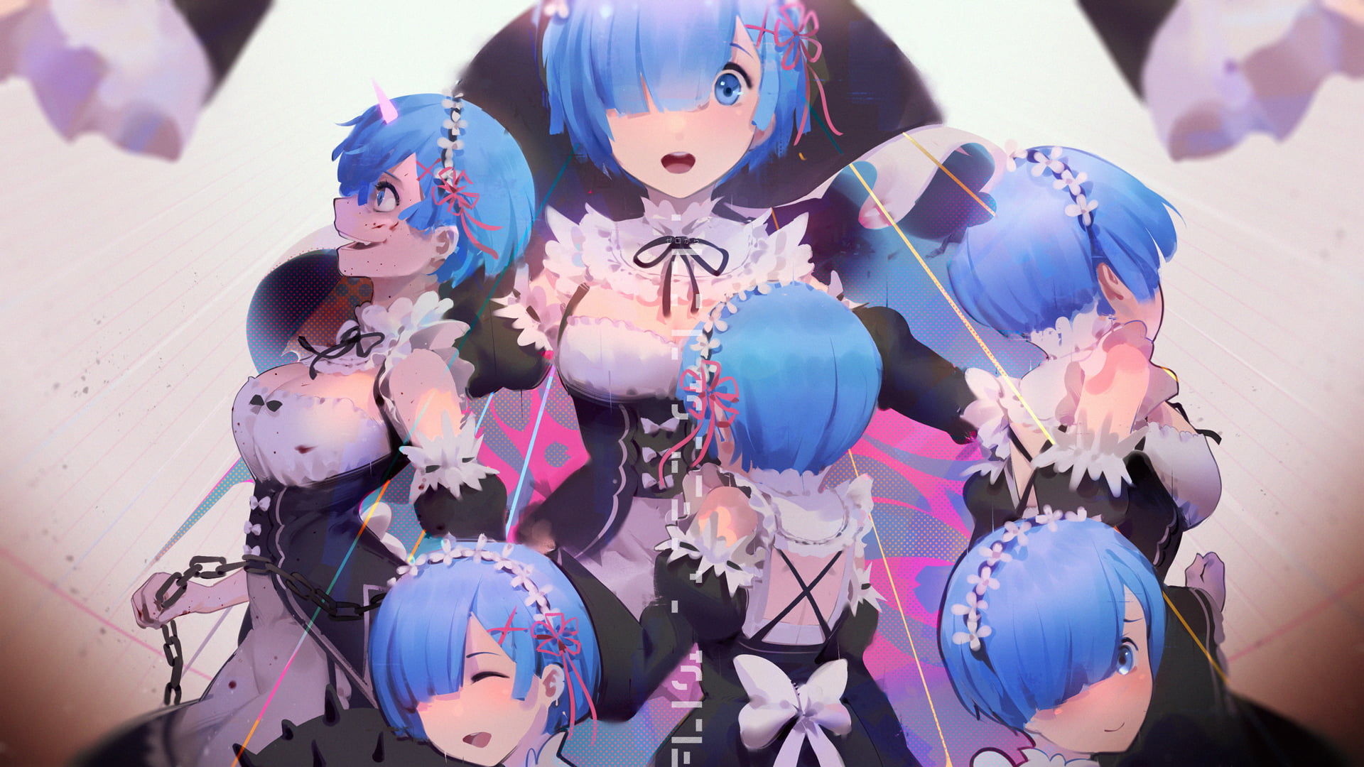 Rem (Re: Zero), creativity, sunlight, multi colored, group, art and craft, indoors, anime girls, maid, representation, high angle view, maid outfit, day, HD Wallpaper