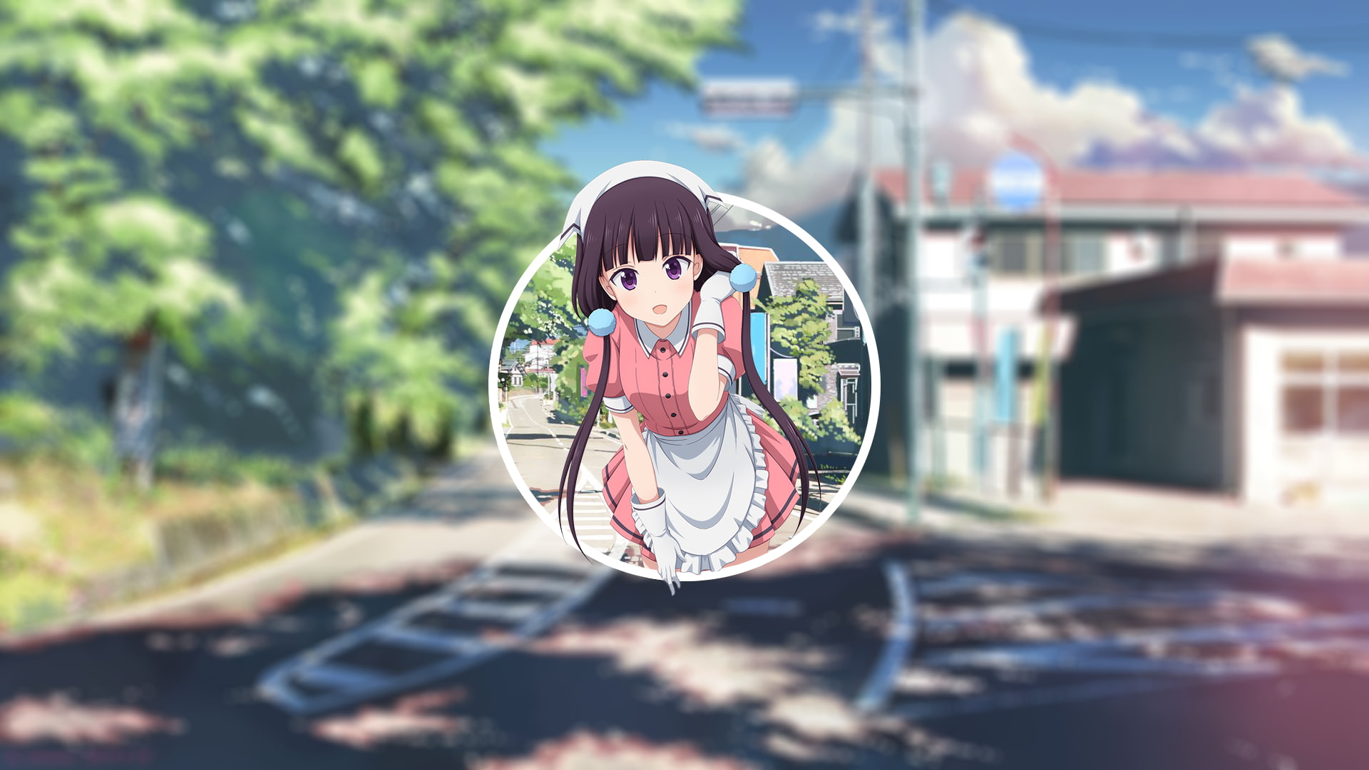 anime girls, anime, Sakuranomiya Maika, BLEND-S, white skin, blurred, maid, maid outfit, fan art, dark hair, 1080P, brunette, picture-in-picture, HD Wallpaper