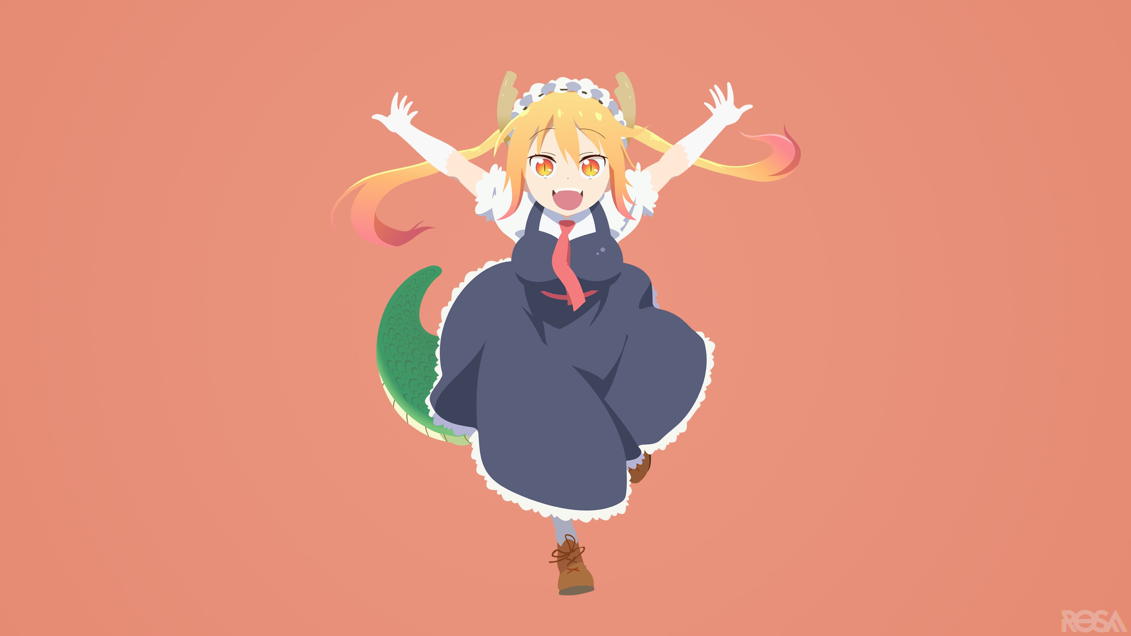 Tohru (Kobayashi-san Chi no Maid Dragon), mouth open, arms raised, anime girls, Kobayashi-san Chi no Maid Dragon, one person, fun, full length, body part, HD Wallpaper