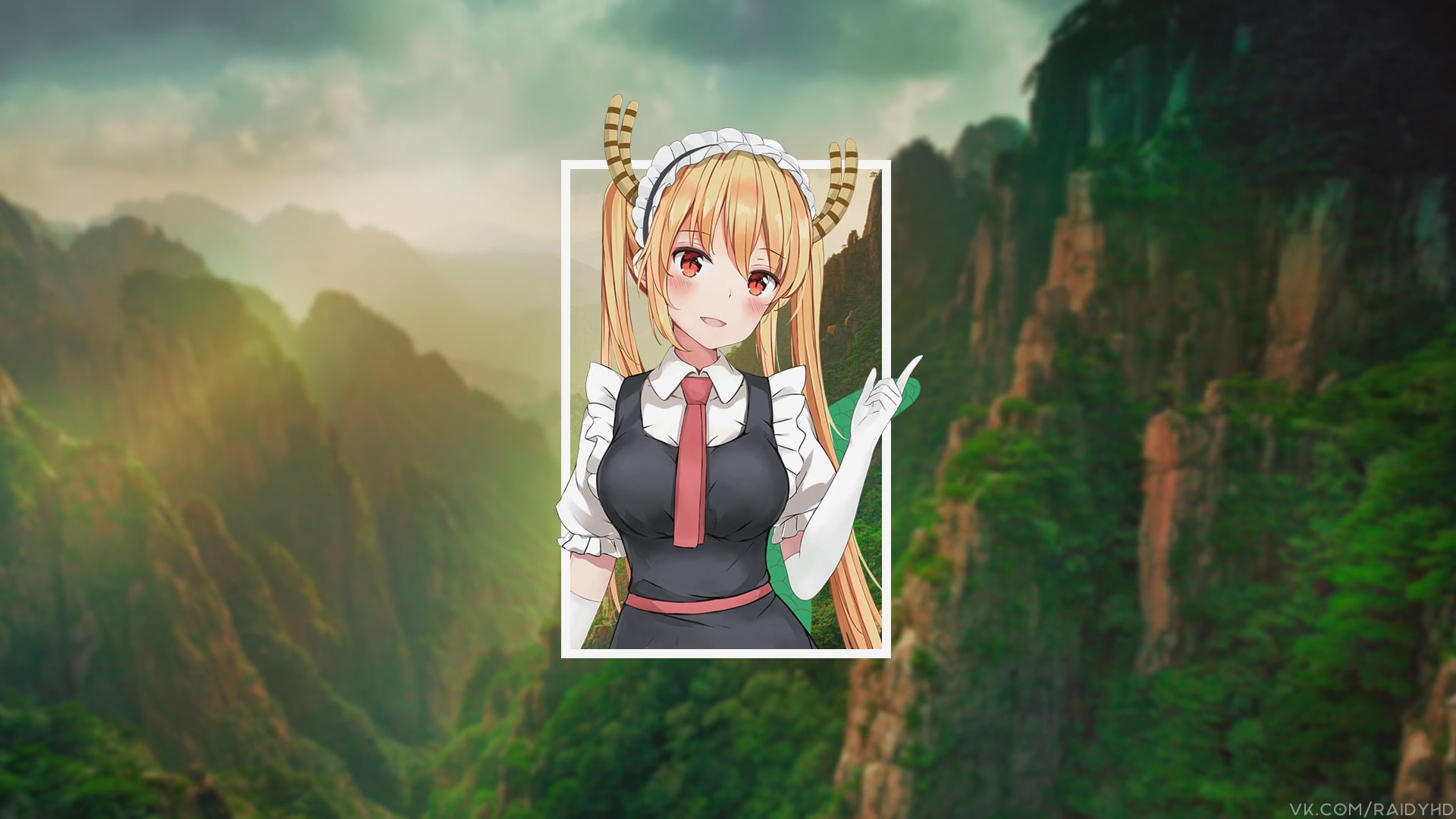 lifestyles, nature, picture-in-picture, grass, portrait, outdoors, child, tree, anime girls, Kobayashi-san Chi no Maid Dragon, looking at camera, blond hair, HD Wallpaper