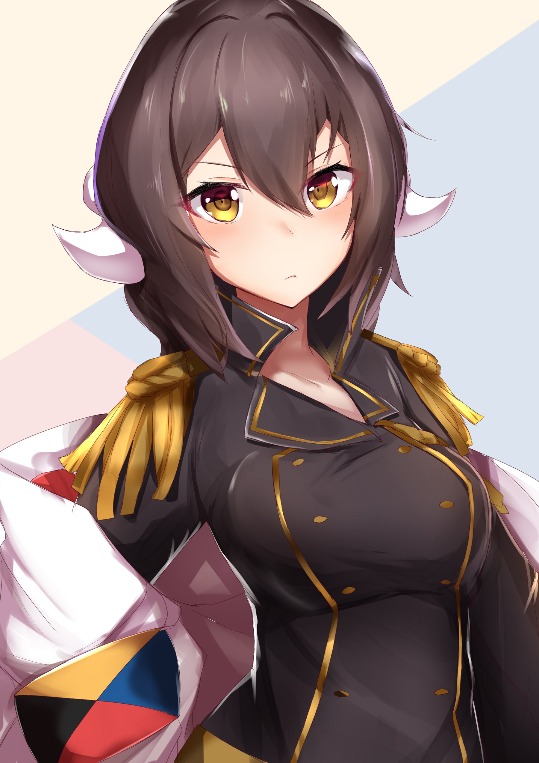 horns, Mikasa (Azur Lane), white  background, Azur Lane, brunette, uniform, 1080P, Phone HD Wallpaper