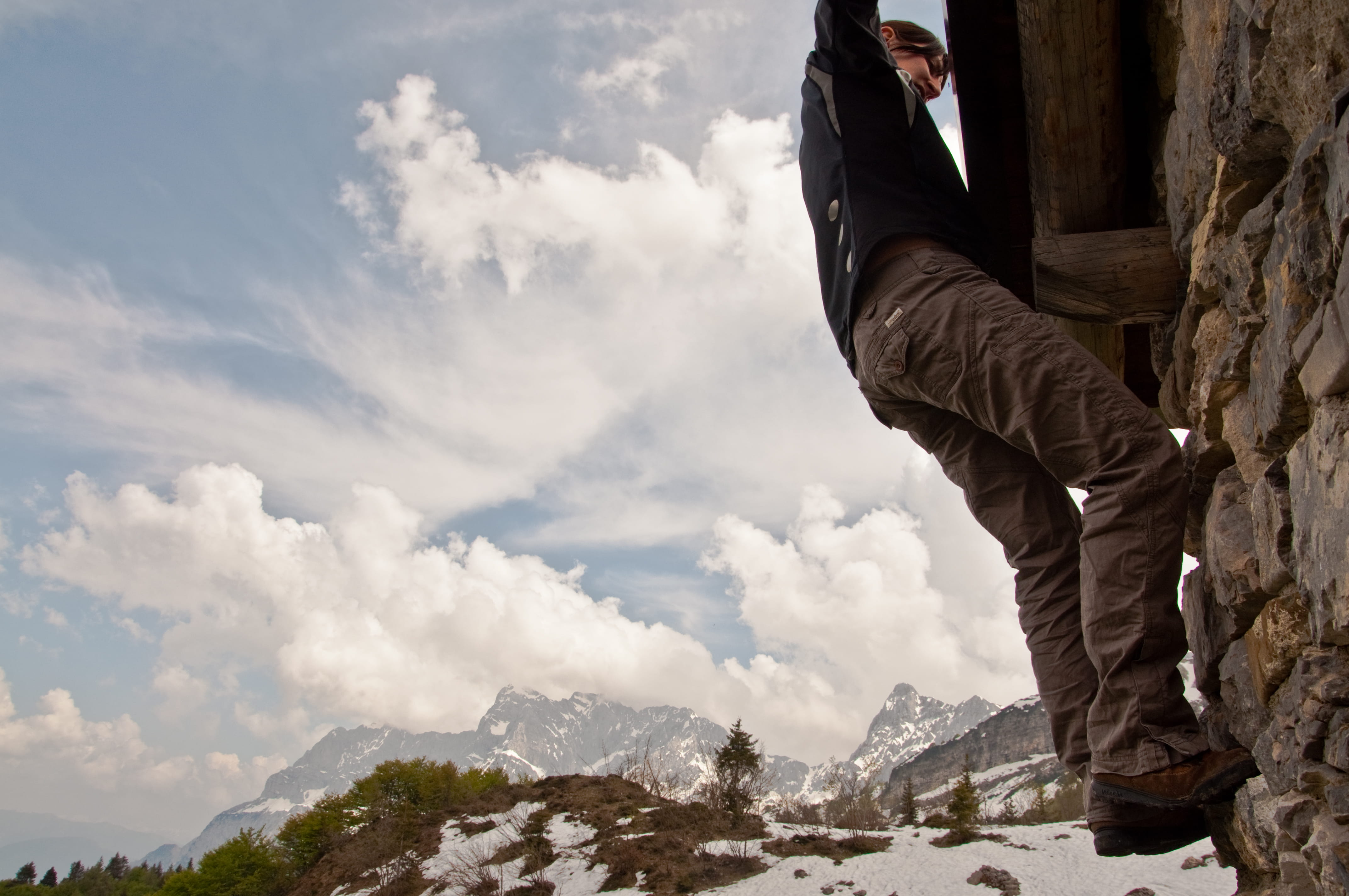 outdoors, cloud, solid, apparel, climbing, scenics - nature, shoe, human, wall, pants, hiking, adventure, daytime, girl, cloud - sky, jacket, HD Wallpaper