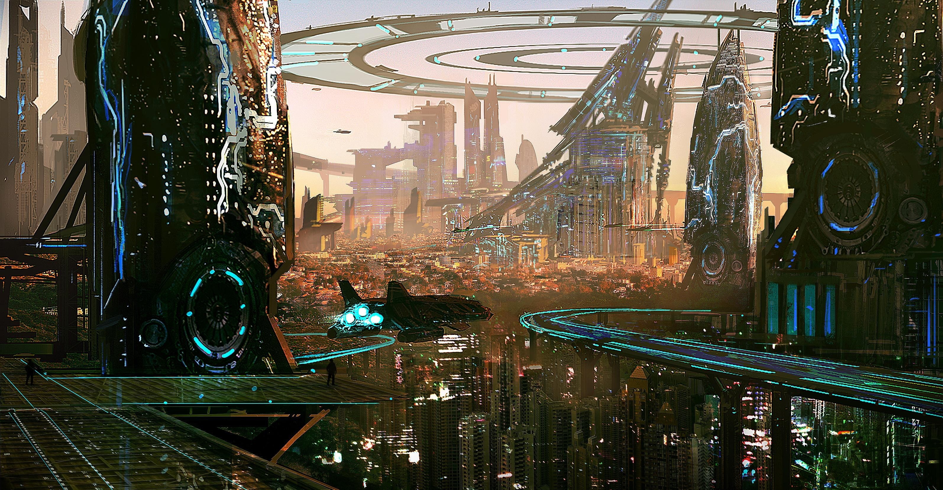 futuristic, building, science fiction, skyscraper, 2K, city, digital art, artwork, futuristic city, HD Wallpaper