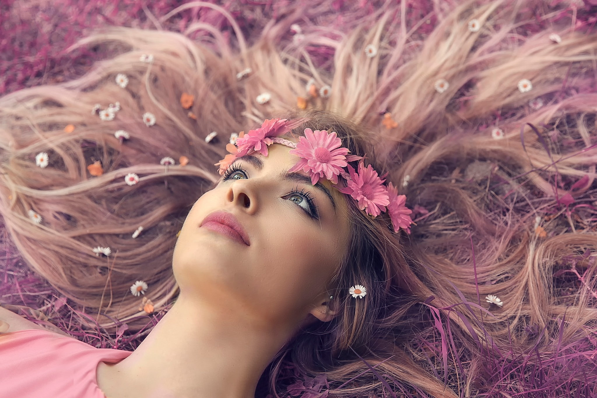 long hair, face, women, model, 1080P, head band, HD Wallpaper