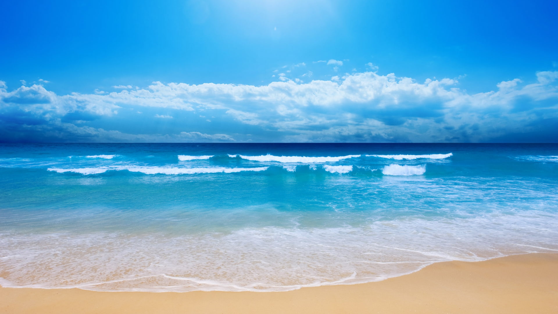 art, blue, beaches, sand, nature, sea, water, skyscapes, sky, hd, 1080P, waves, x, beach, Clouds, HD Wallpaper