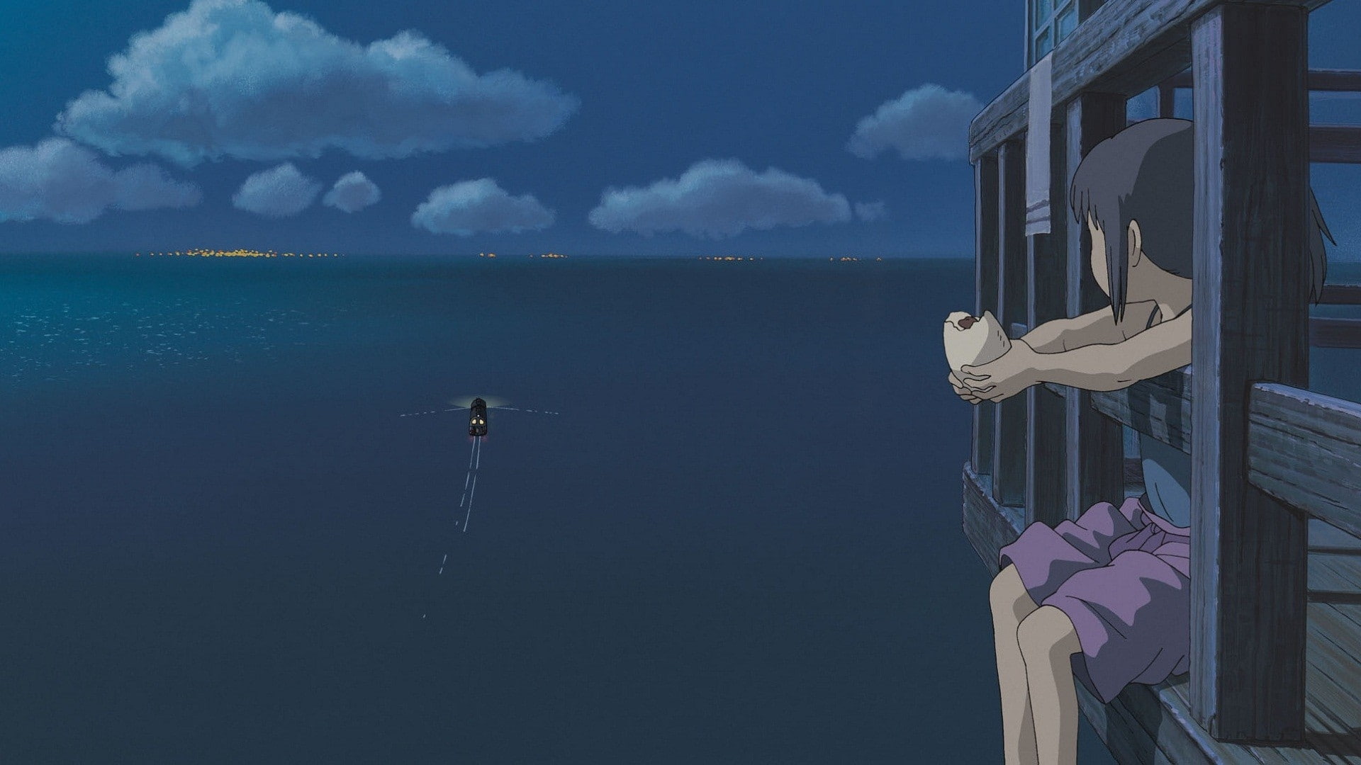 hd, ocean, art, ships, coast, 1080P, x, manga, clouds, women, spirited, sea, away, oceans, nature, water, HD Wallpaper
