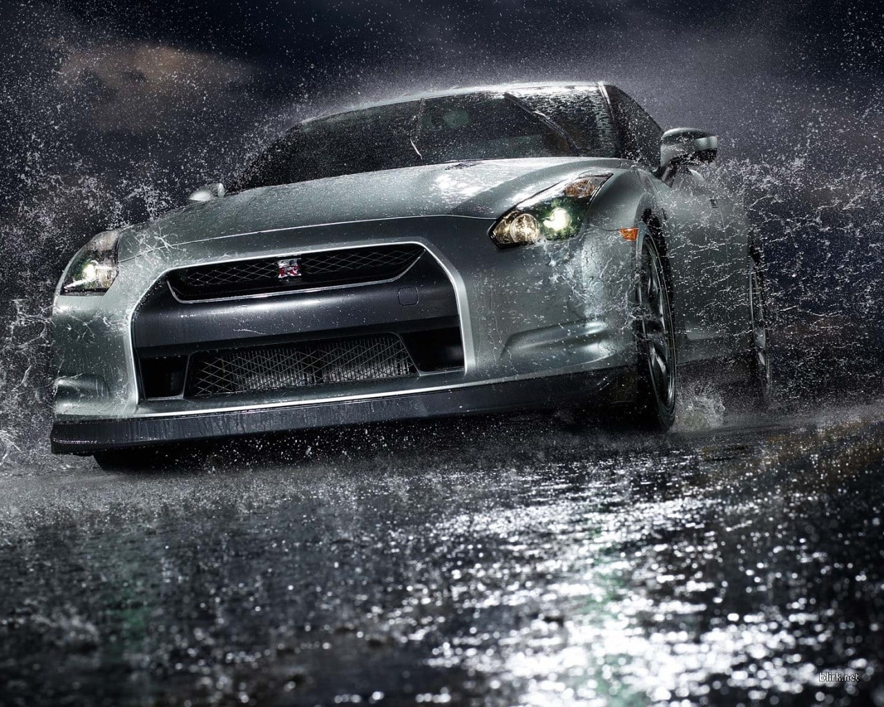nature, hd, art, 720P, nissan, gtr, r, water, view, cars, x, front, vehicles, lights, HD Wallpaper