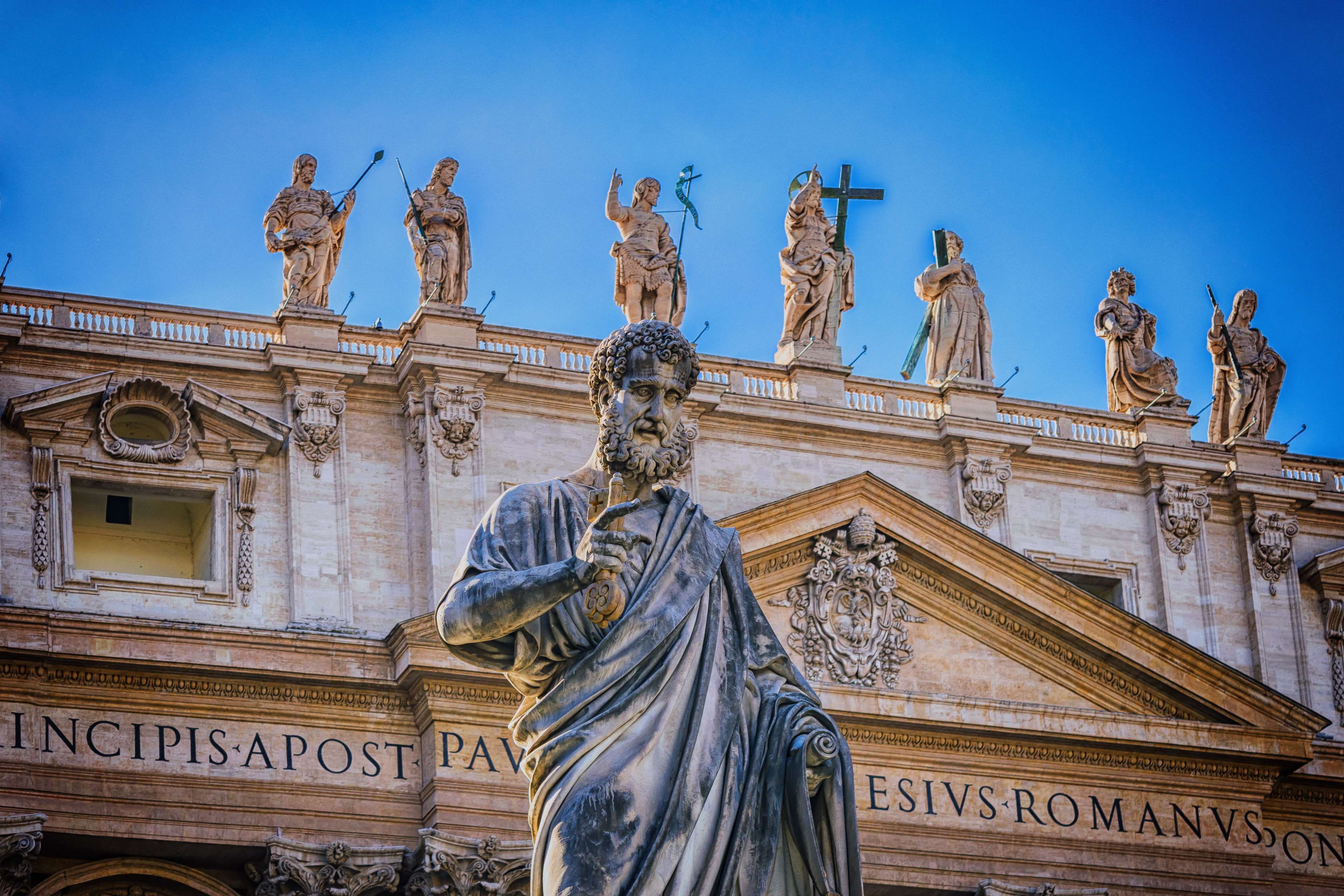 the past, st peters basilica, antique, travel destinations, tourism, female likeness, built structure, architecture, bible, travel, building exterior, blue, HD Wallpaper
