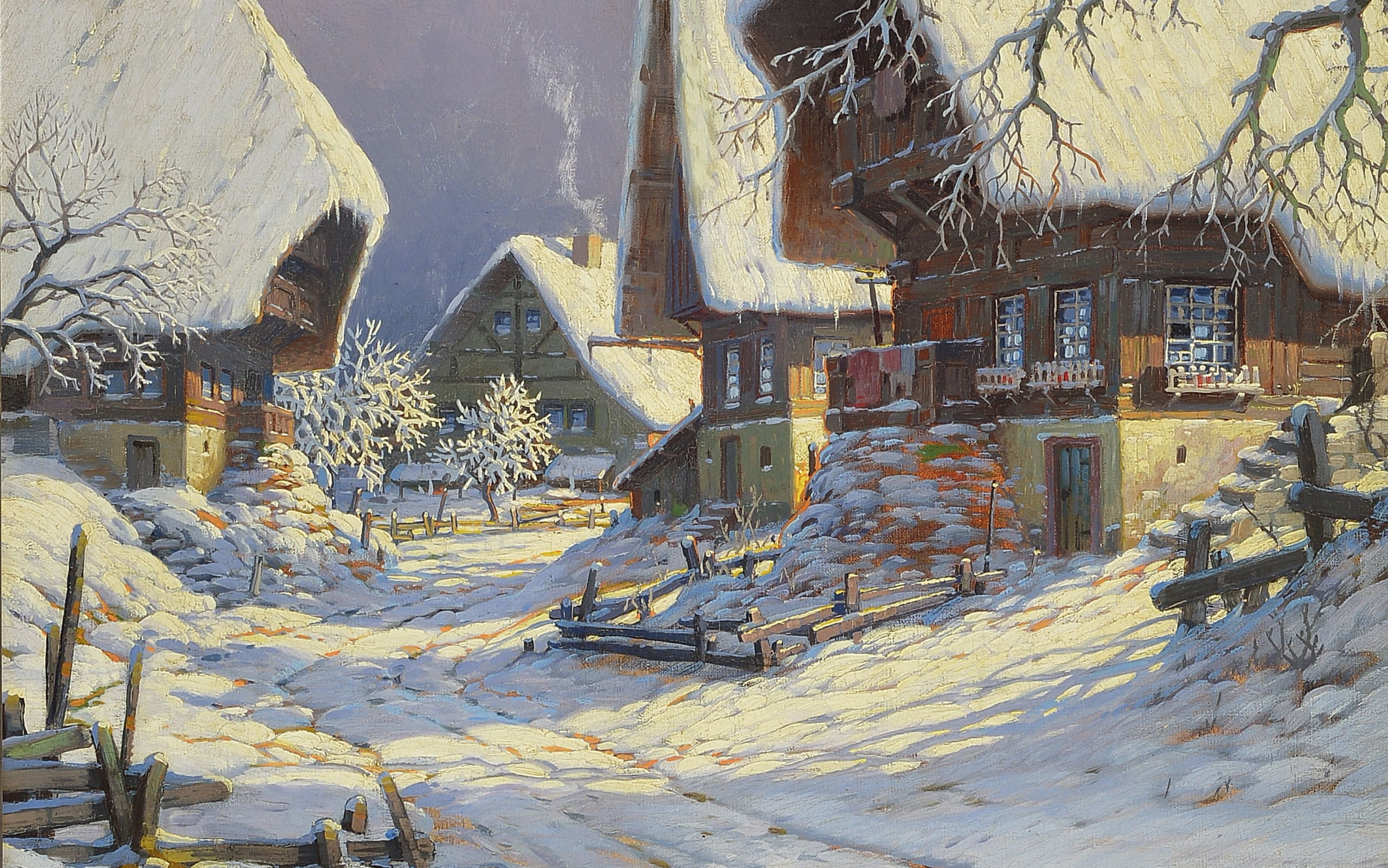 oil on canvas, Carl Hauptmann, Karl Hauptmann, German painter, Todtnau - snow-covered village of the black forest, Todtnau - Snowy Black Forest Village, HD Wallpaper