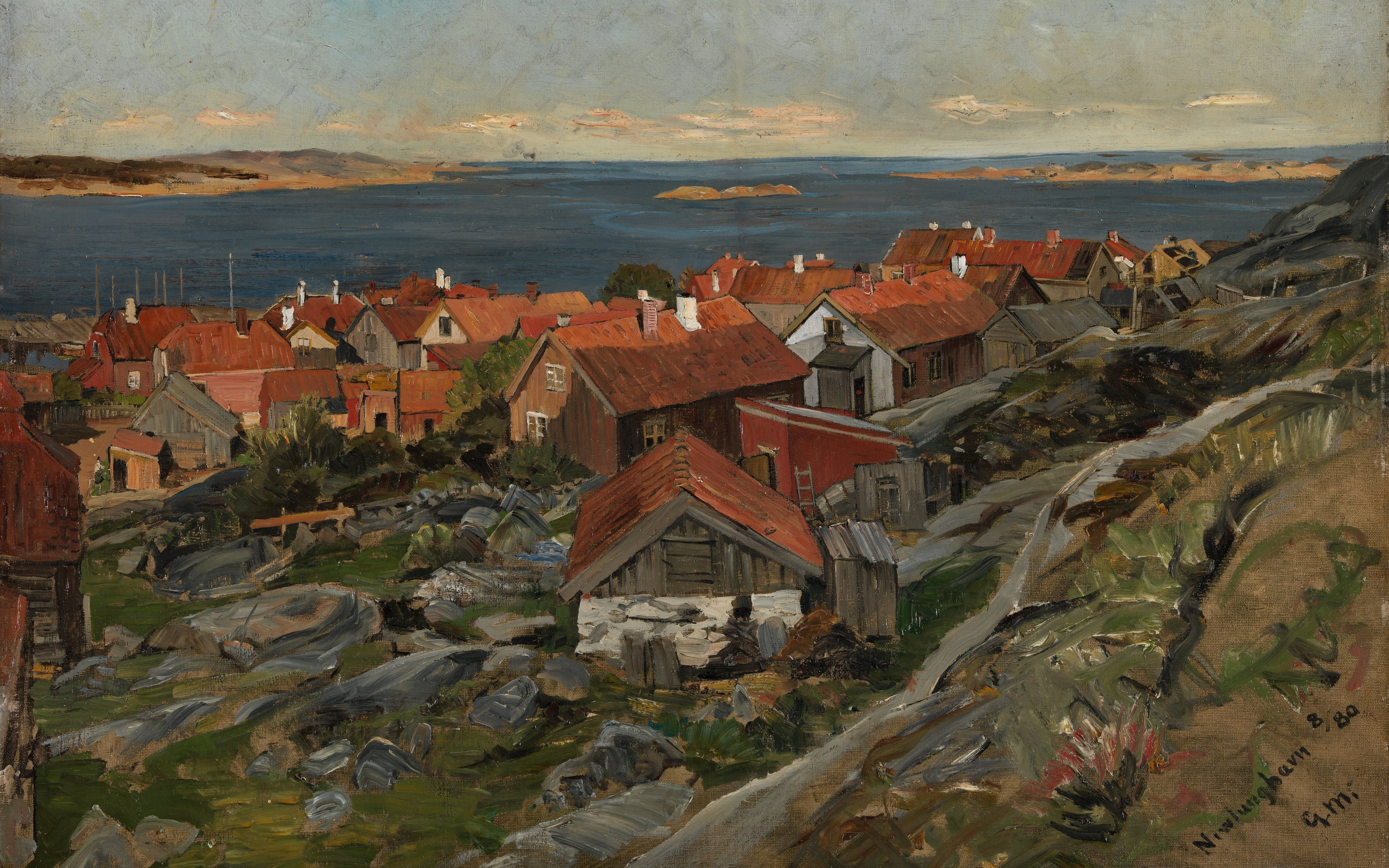 Norwegian painter and illustrator, 5K, Gerhard Munthe, View Nevlunghavn, National Gallery (Norway), Gerhard Peter Franz Munte, National gallery ( Norway ), HD Wallpaper