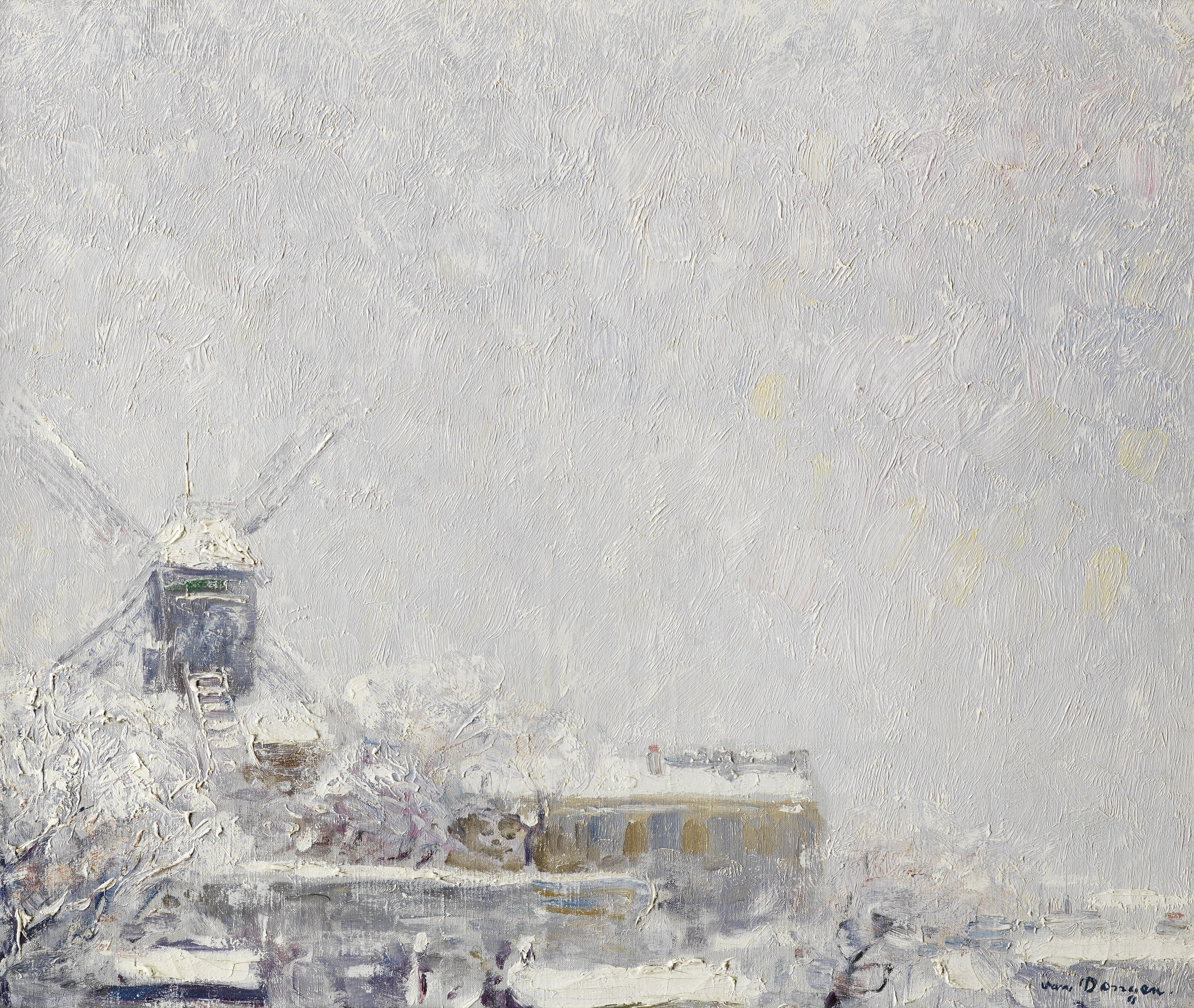 oil, Kees van Dongen, mill, canvas, Moulin de La Galette under the snow, winter, 4K, 1904-1905, HD Wallpaper