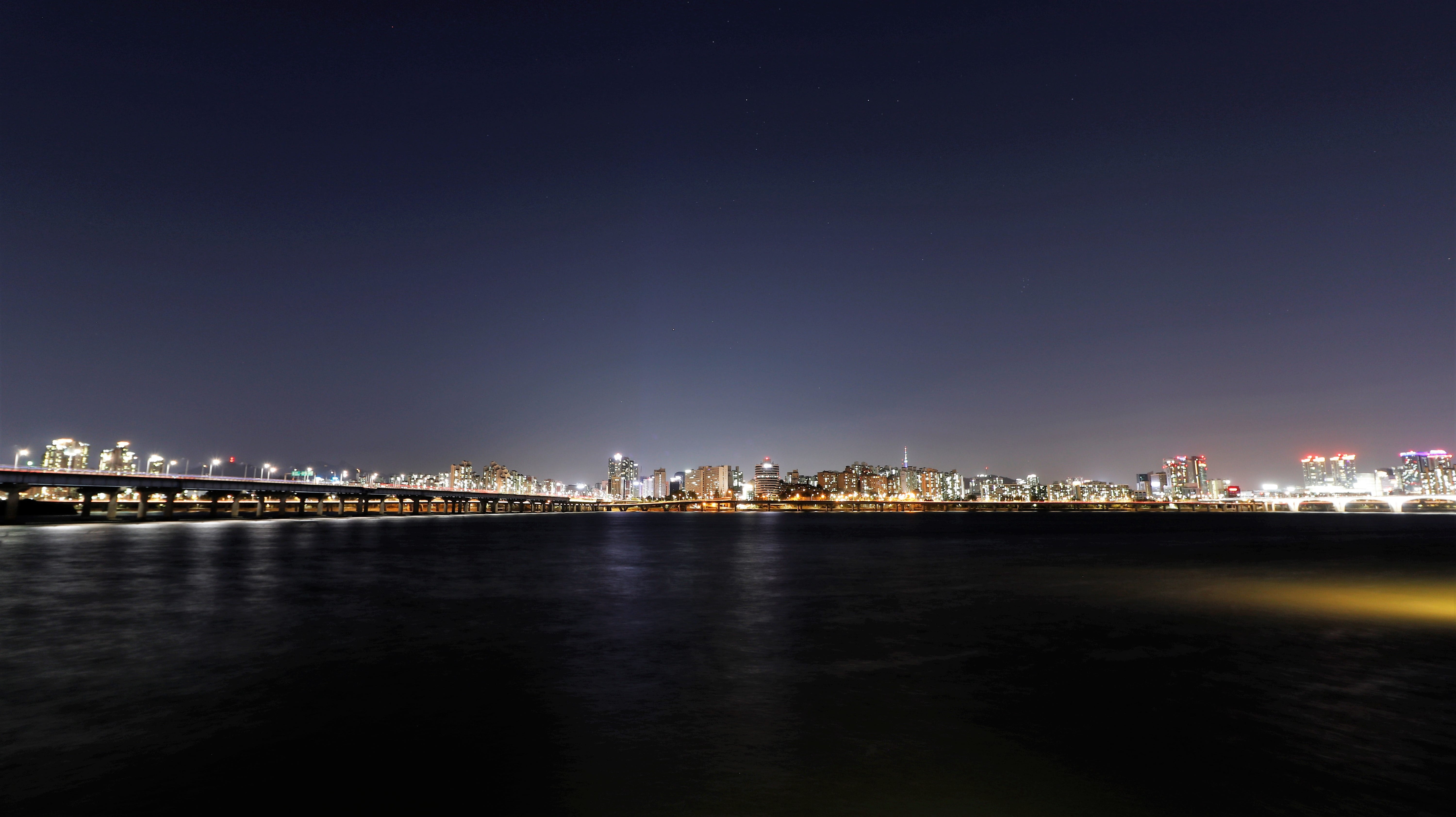 urban skyline, korea, architecture, reflection, cityscape, no people, skyscraper, illuminated, landscape, night photography, travel destinations, built structure, HD Wallpaper