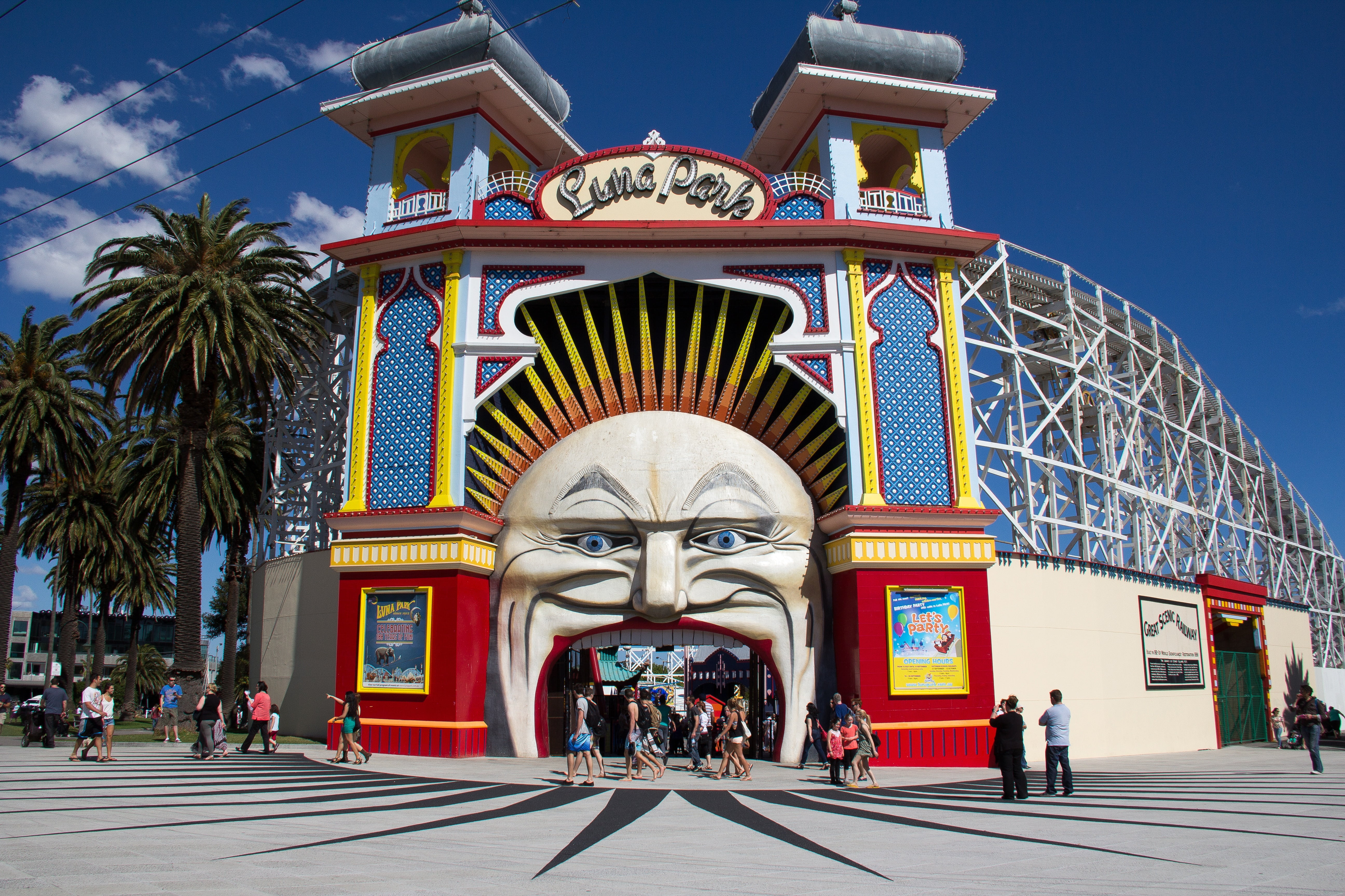 amusement park, holiday, outside, nature, luna, outdoors, tree, 5K, street, famous Place, melbourne, sky, entertainment, travel, architecture, australia, HD Wallpaper