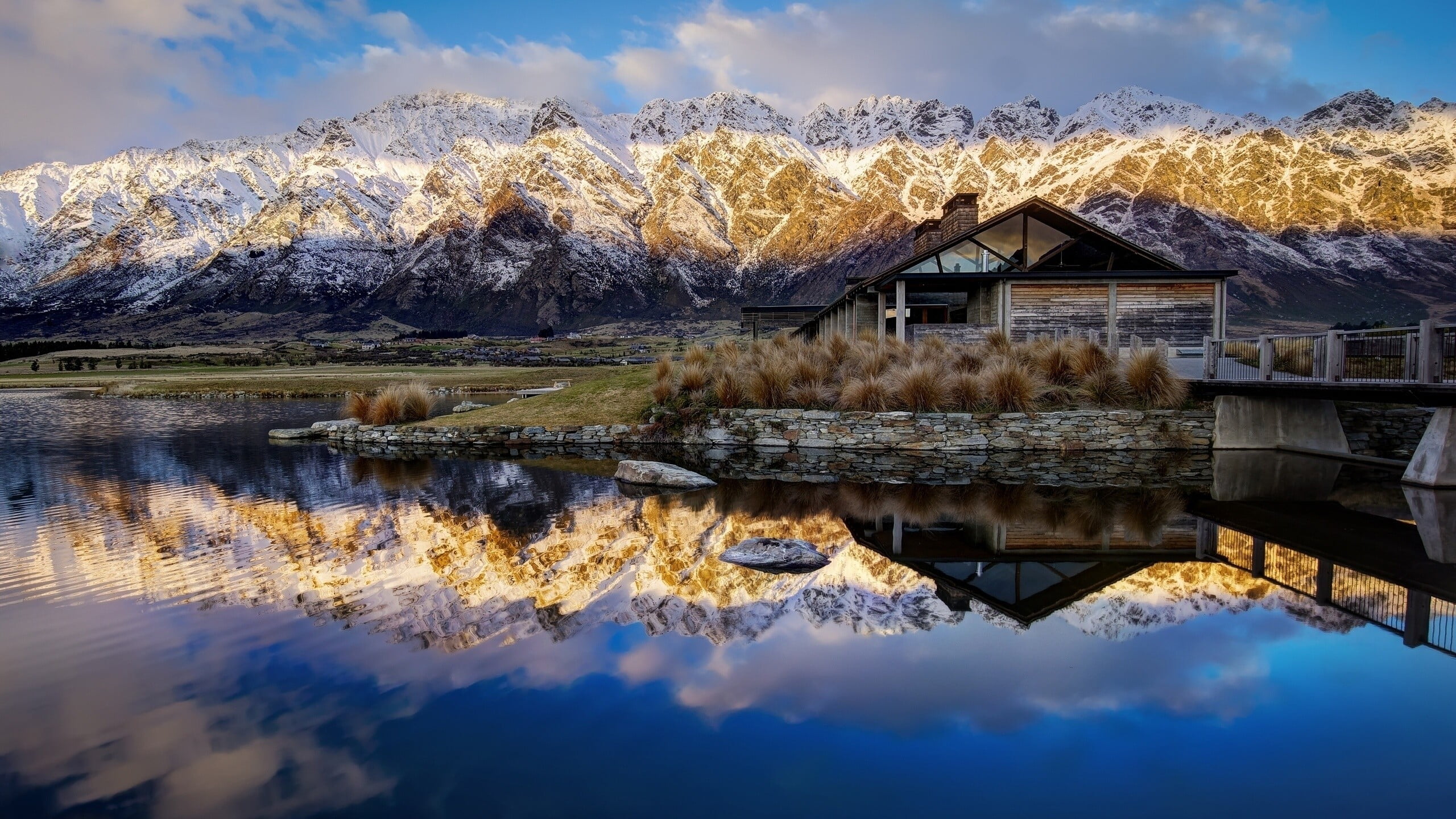 cloud - sky, landscape, nature, day, architecture, building, outdoors, mountain, no people, brown, alps, beauty in nature, reflection, waterfront, snowcapped mountain, HD Wallpaper