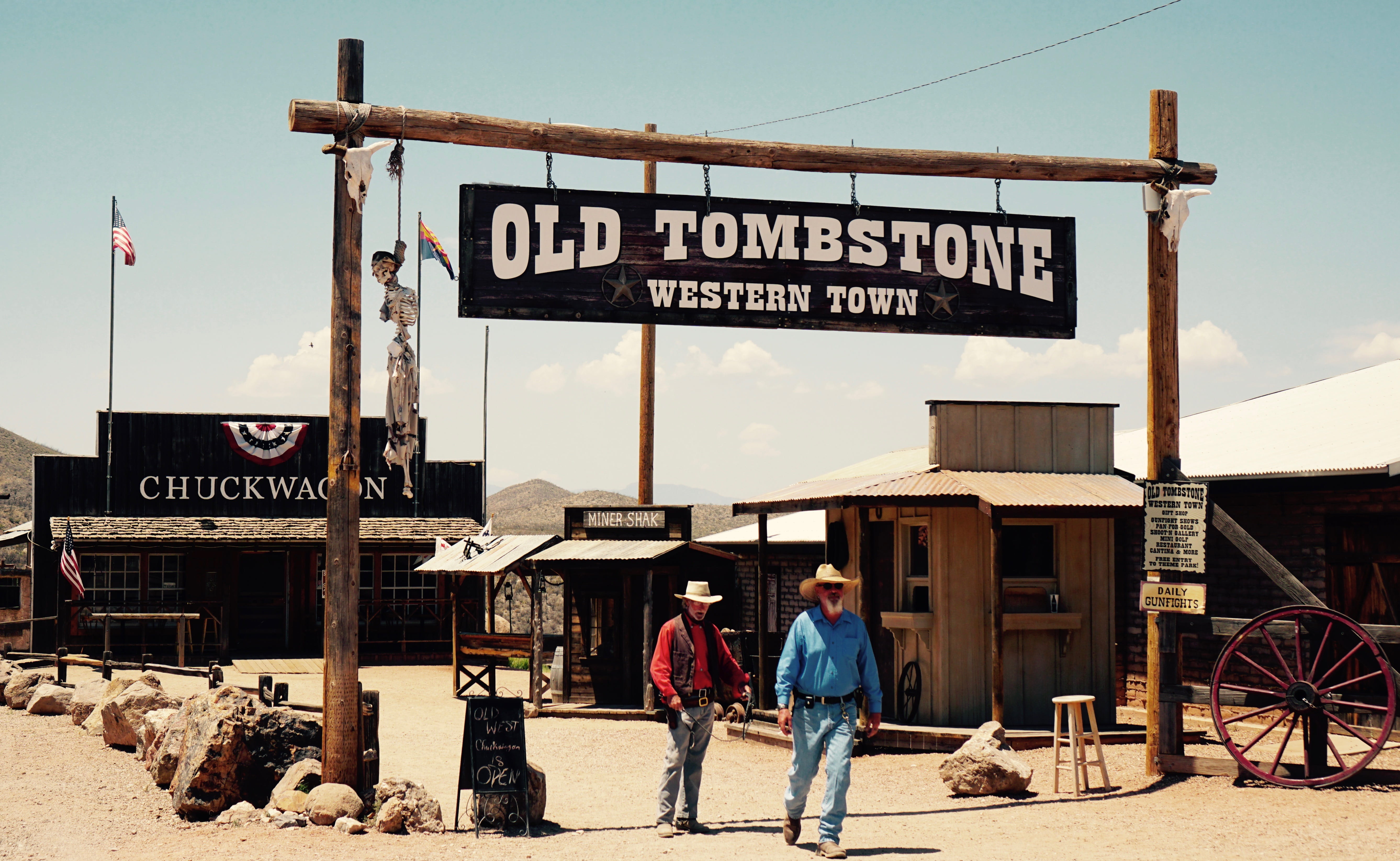 near, blue, real people, built structure, shack, house, old, brown, signage, leisure activity, wooden, rock, western script, information sign, people, arizona, HD Wallpaper