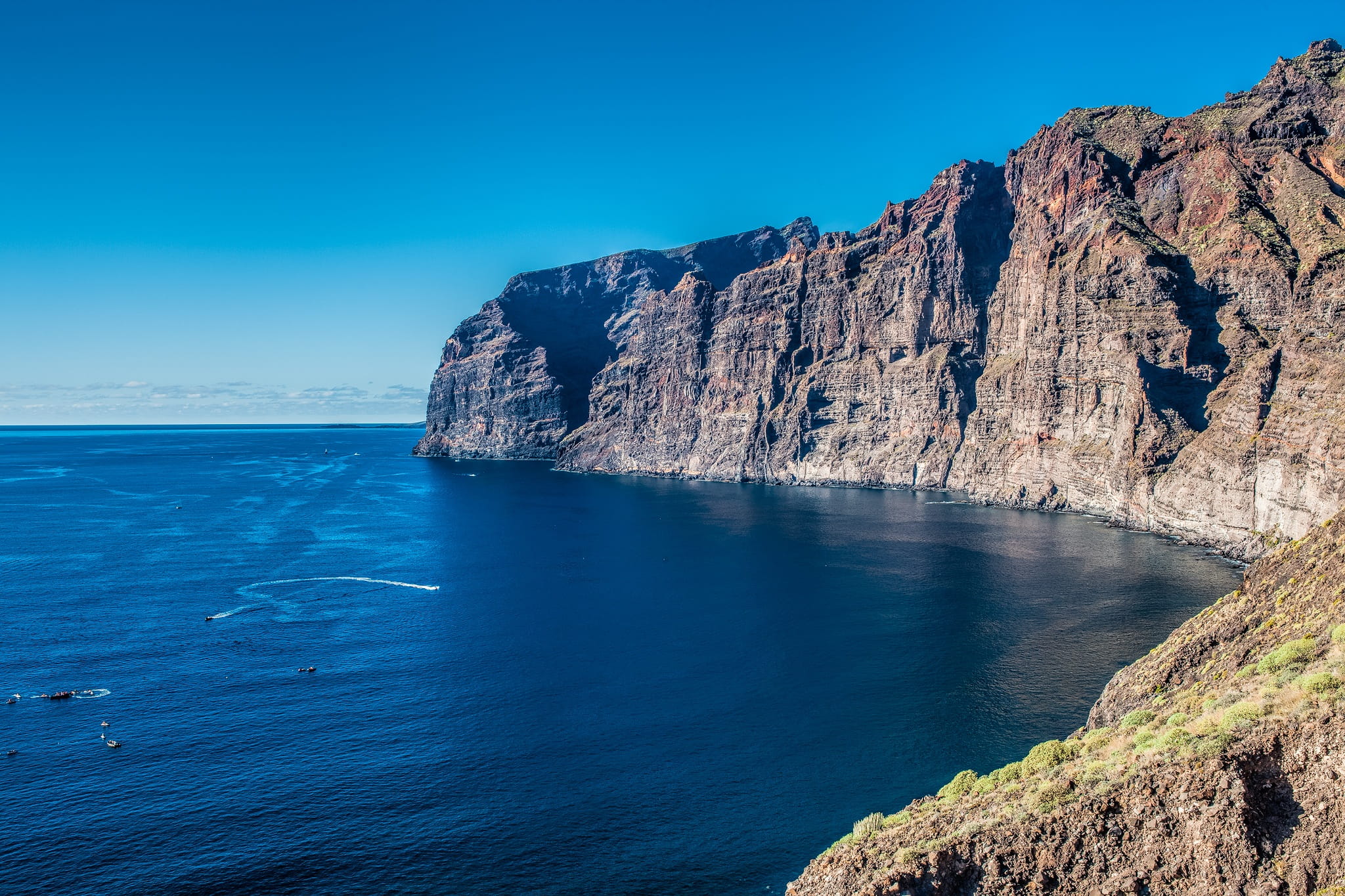 canary islands, holiday, blue, recover, water, cliffs, sunlight, no people, nature, scenics - nature, silent, horizon over water, vision, rock - object, HD Wallpaper