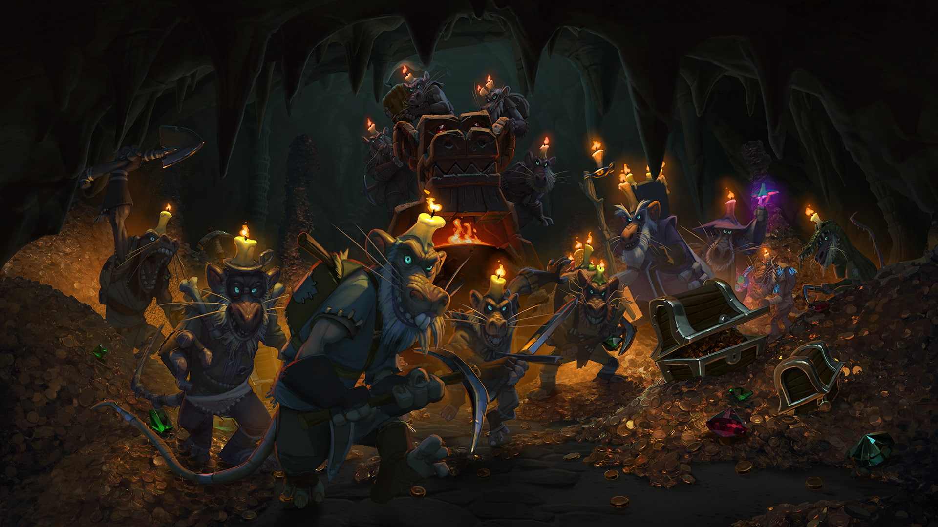 1080P, Hearthstone: Kobolds and Catacombs, belief, group of people, glowing, flame, digital art, candles, men, religion, video games, night, fire - natural phenomenon, HD Wallpaper