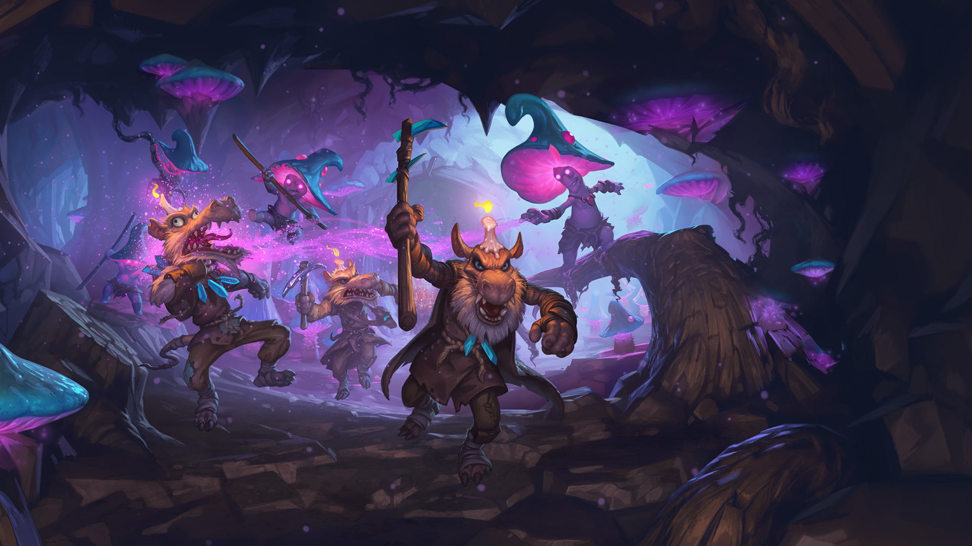 Kobolds, 1080P, Hearthstone: Kobolds and Catacombs, underground, Dungeon, artwork, candles, digital art, warcraft, video games, hearthstone, cave, mushroom, HD Wallpaper