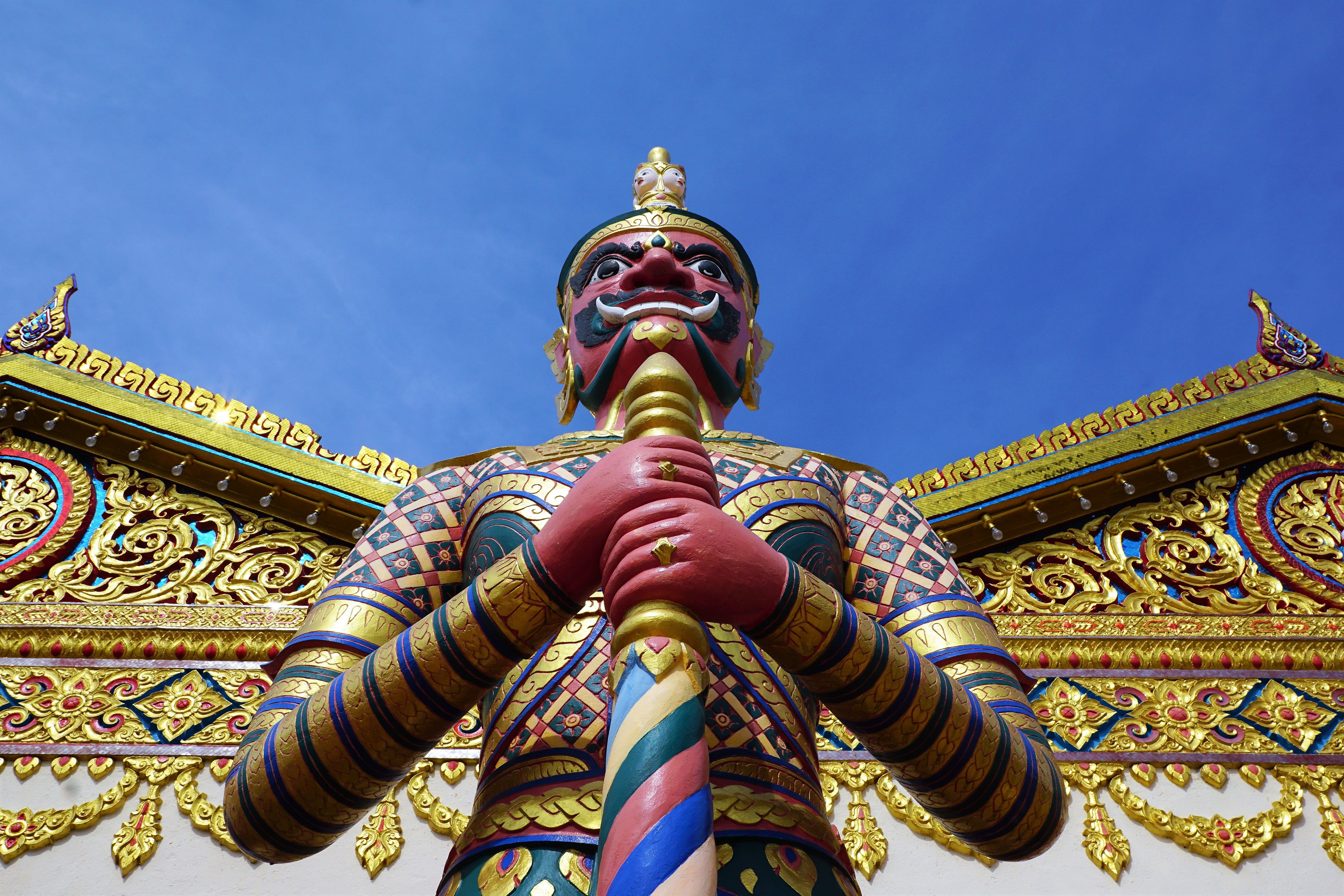 travel, texture, ornate, deity, carving, asia, style, sky, festival, background, spa, antique, holidays, face, wat chayamangkalaram, plant, meditation, HD Wallpaper