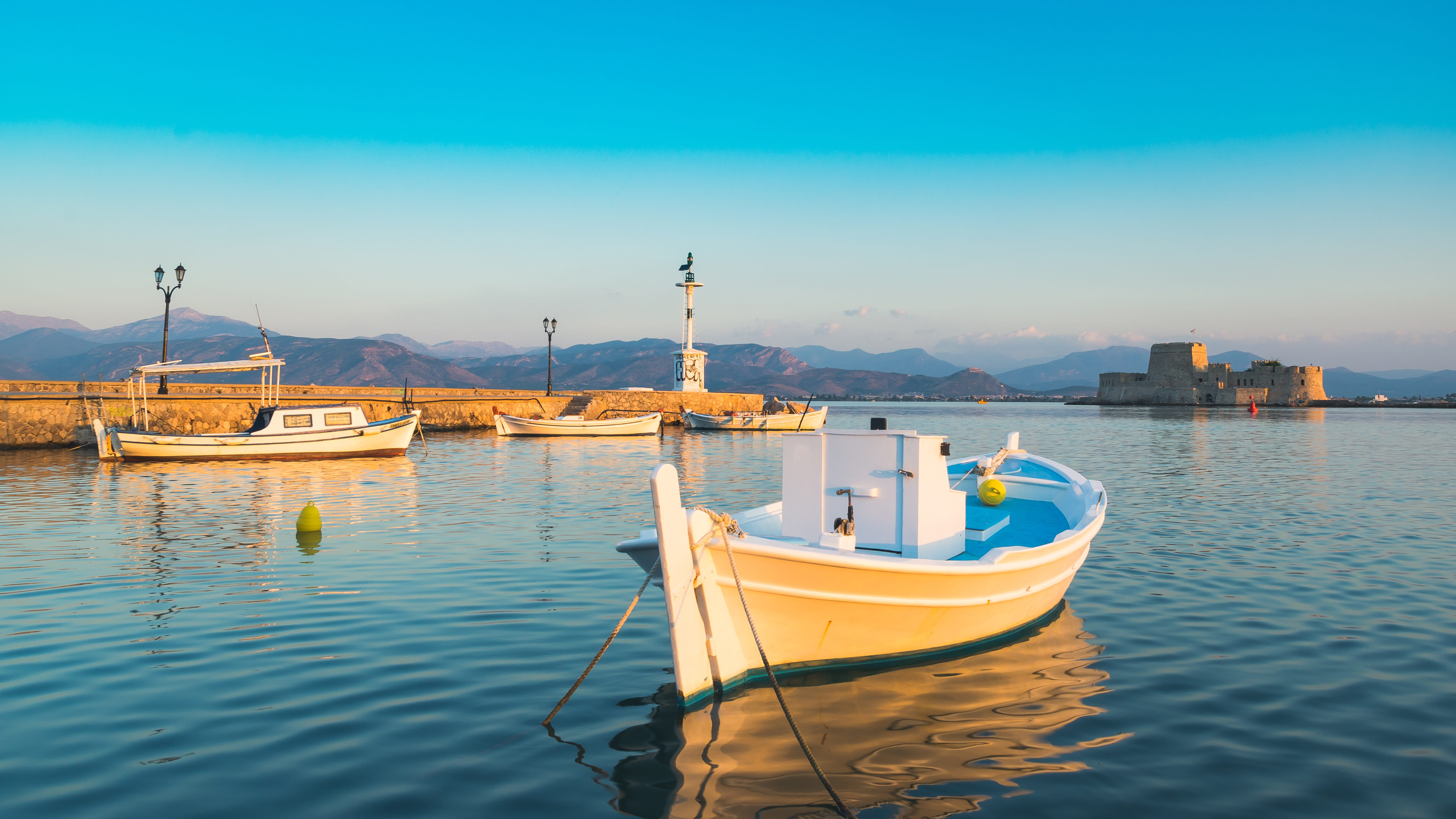 mode of transportation, beauty in nature, romantic, greece, sea, nature, travel, architecture, built structure, fishing boat, scenics - nature, waterfront, HD Wallpaper