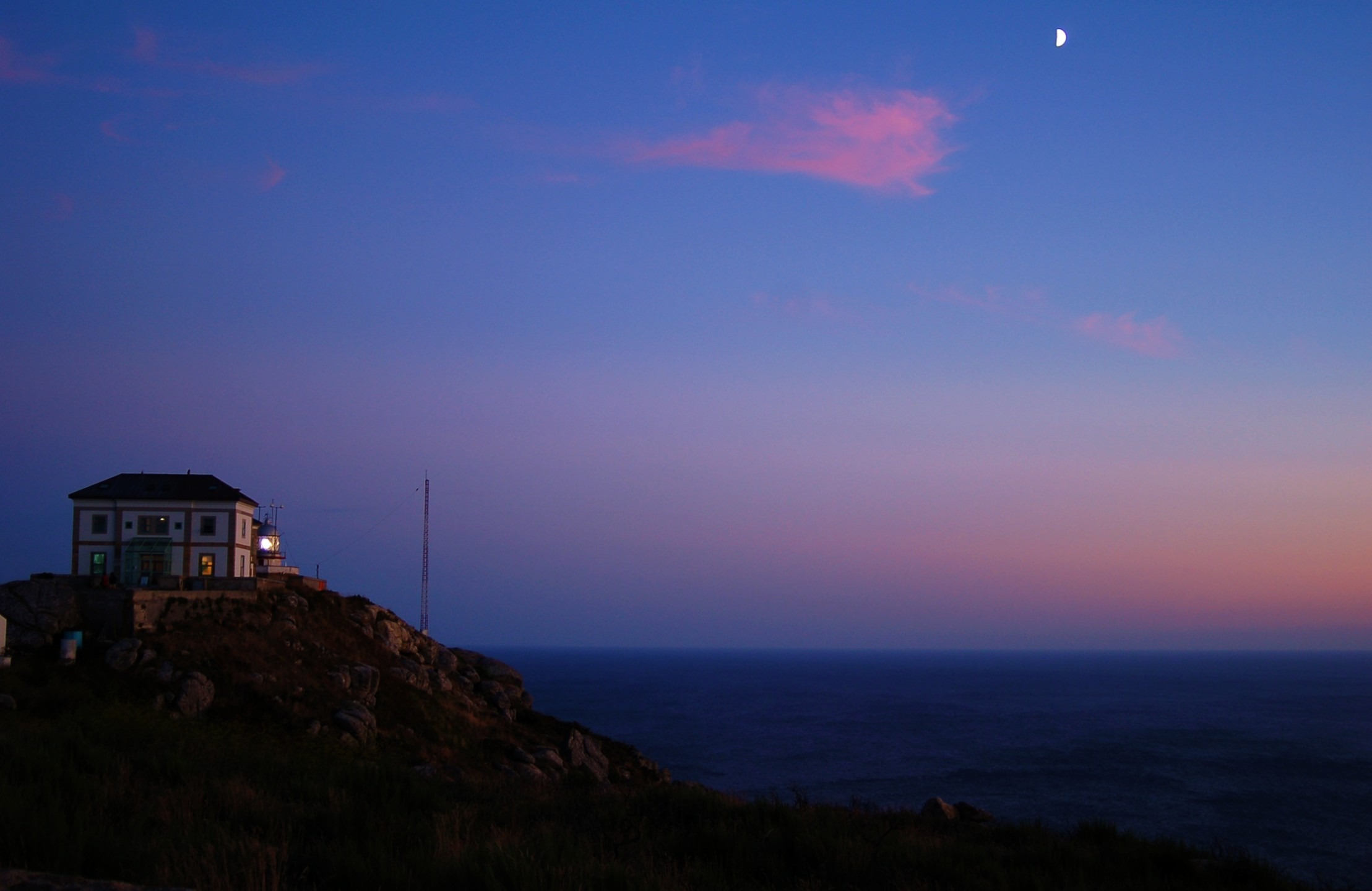 twilight, tranquility, lighthouse, background, galicia, building exterior, zen, architecture, building, finisterre, beauty, night, blue, beauty in nature, HD Wallpaper