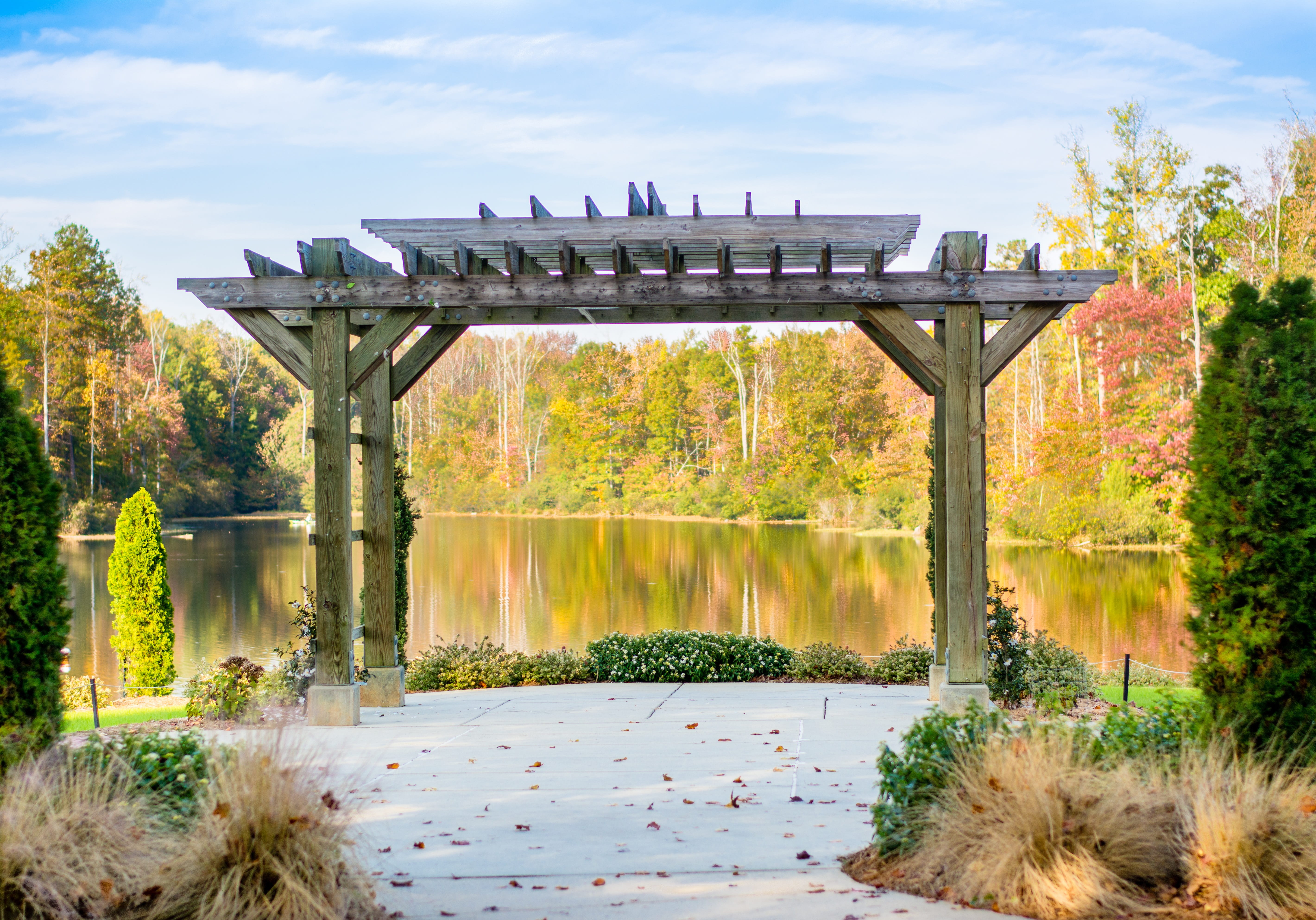 reception, nc, daytime, reflection, wedding table, wedding reception, north carolina, gray, wed, pond, pergola, elegant, park, scenics - nature, Reception, HD Wallpaper