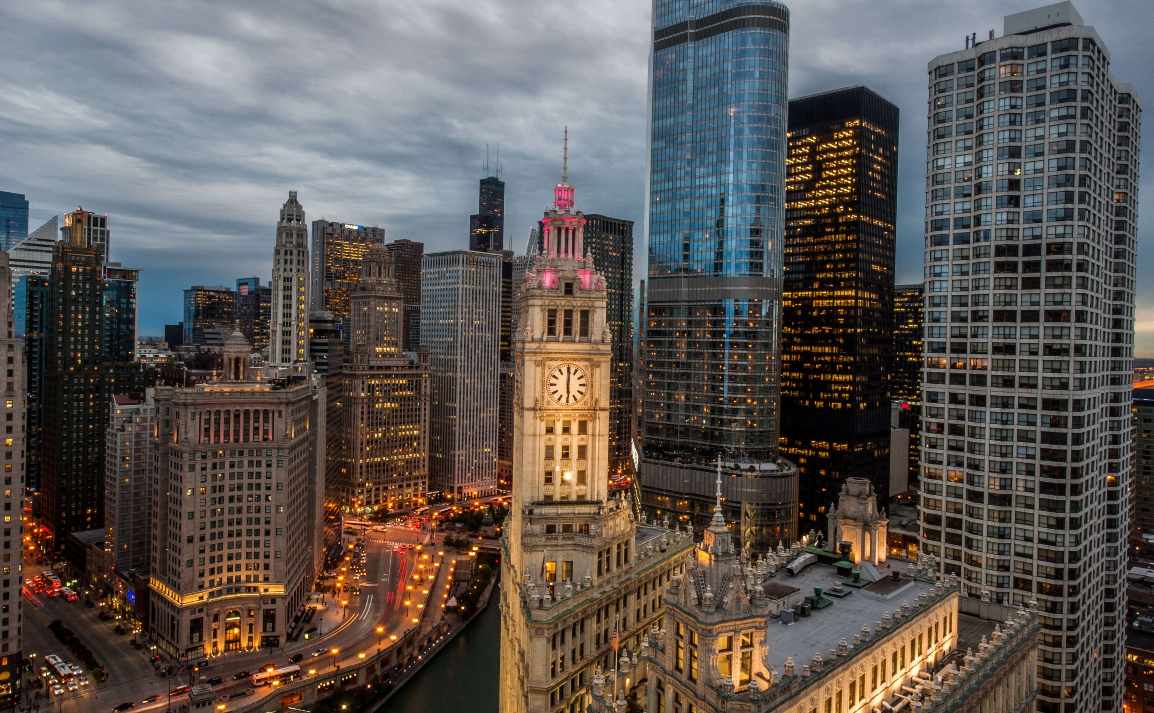 nature, no people, Skyscrapers, Buildings, urban skyline, dusk, skyscraper, visit, financial district, City, office, illuminated, sky, Illinois, touristattraction, HD Wallpaper