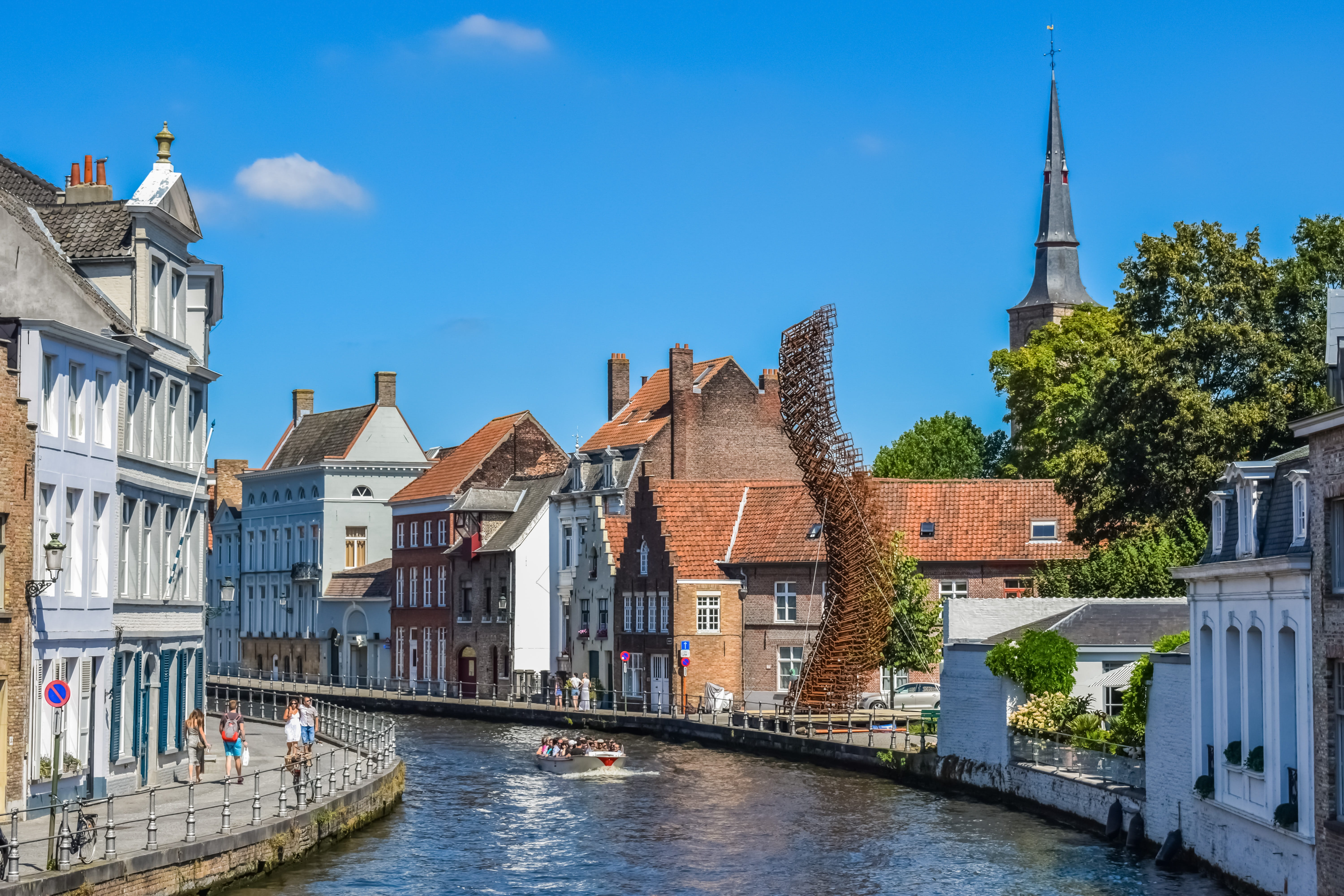 spirituality, nautical vessel, canal, 5K, romantic, architecture, outdoors, buildings, picturesque, religion, brugge, water, built structure, river, nature, HD Wallpaper