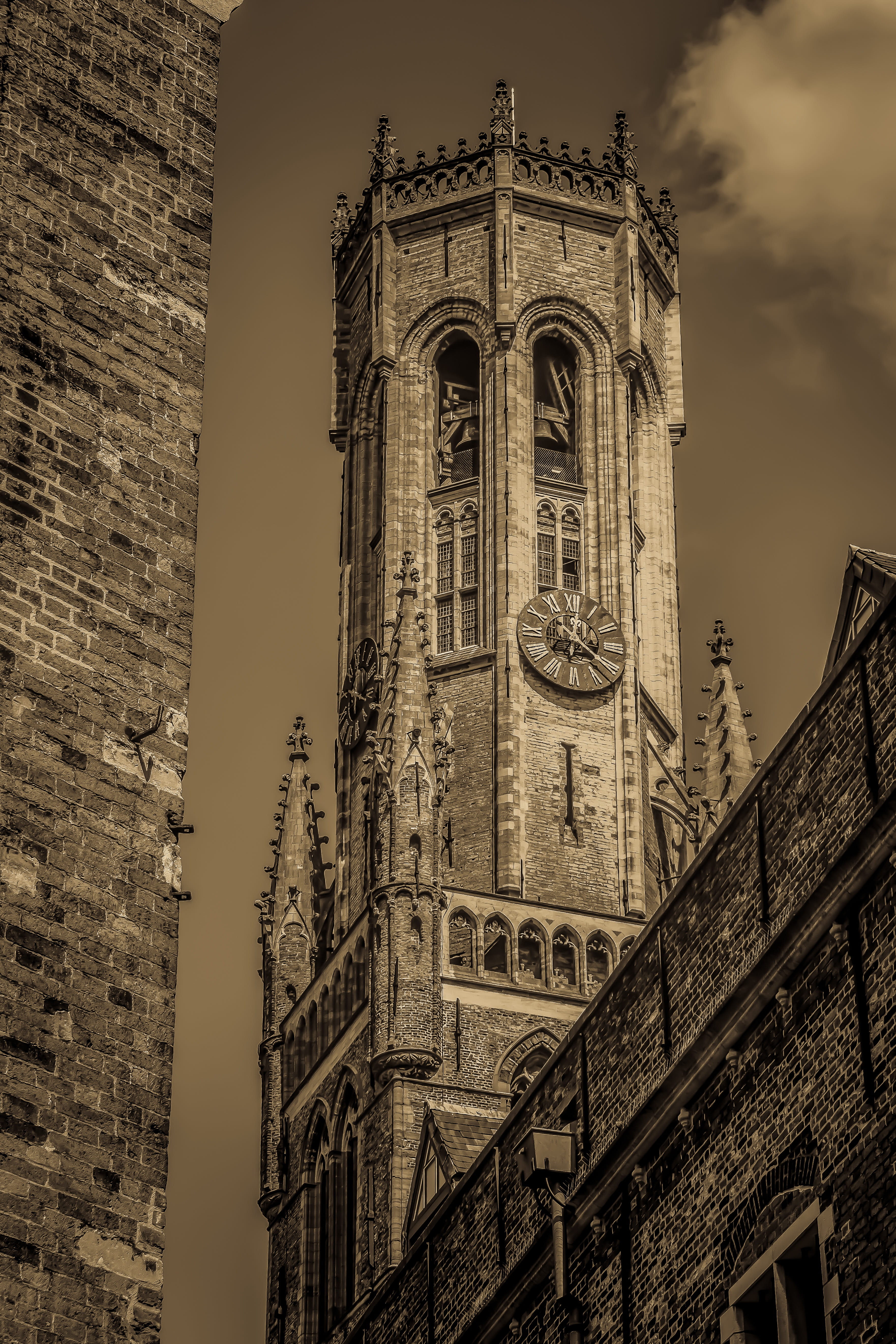 nature, travel destinations, belfry, building exterior, low angle view, place of worship, brugge, no people, arch, gothic style, tourism, built structure, Phone HD Wallpaper