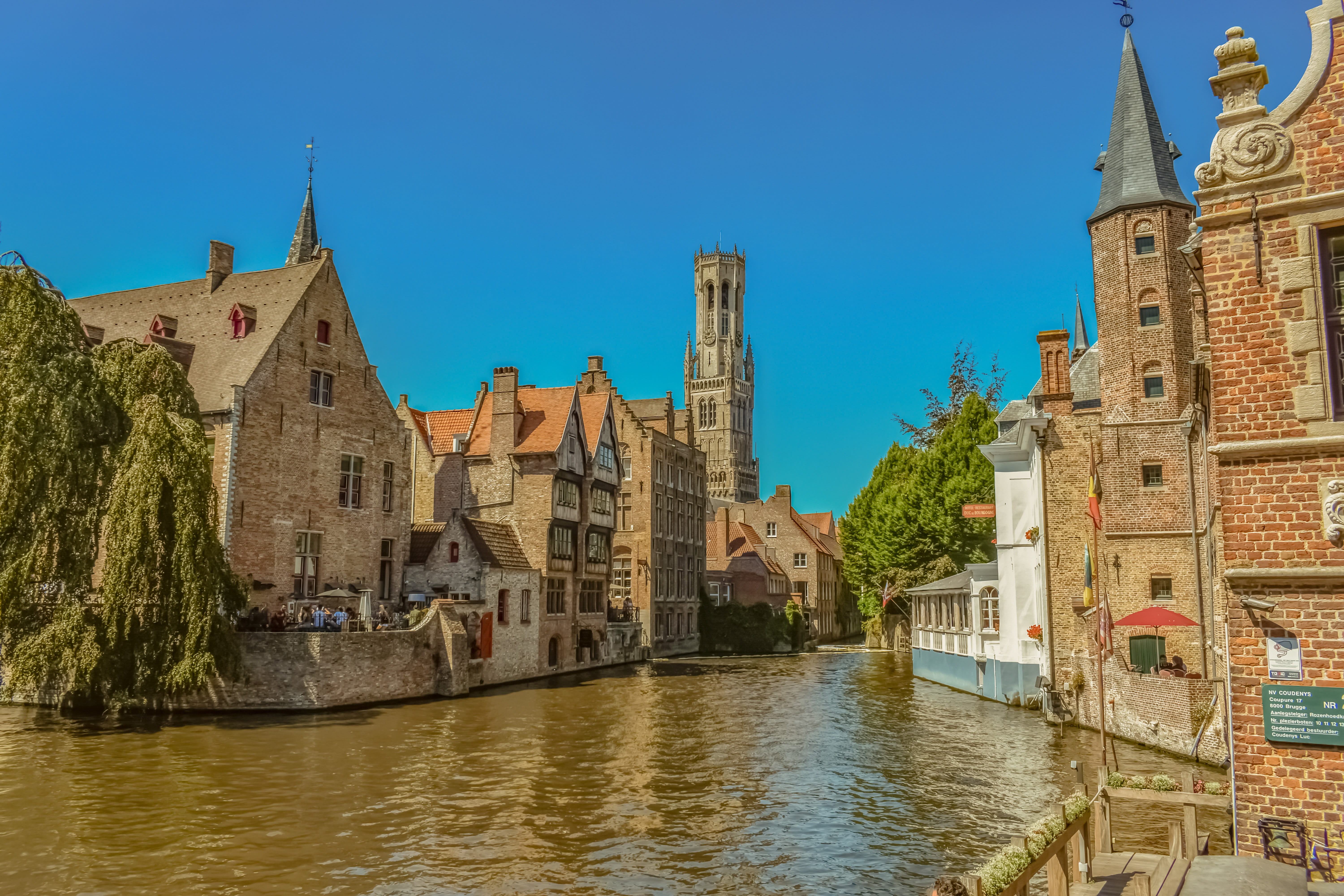 canal, flanders, romantic, building exterior, travel destinations, nature, 5K, sky, clear sky, outdoors, blue, old, tourism, water, the past, picturesque, HD Wallpaper